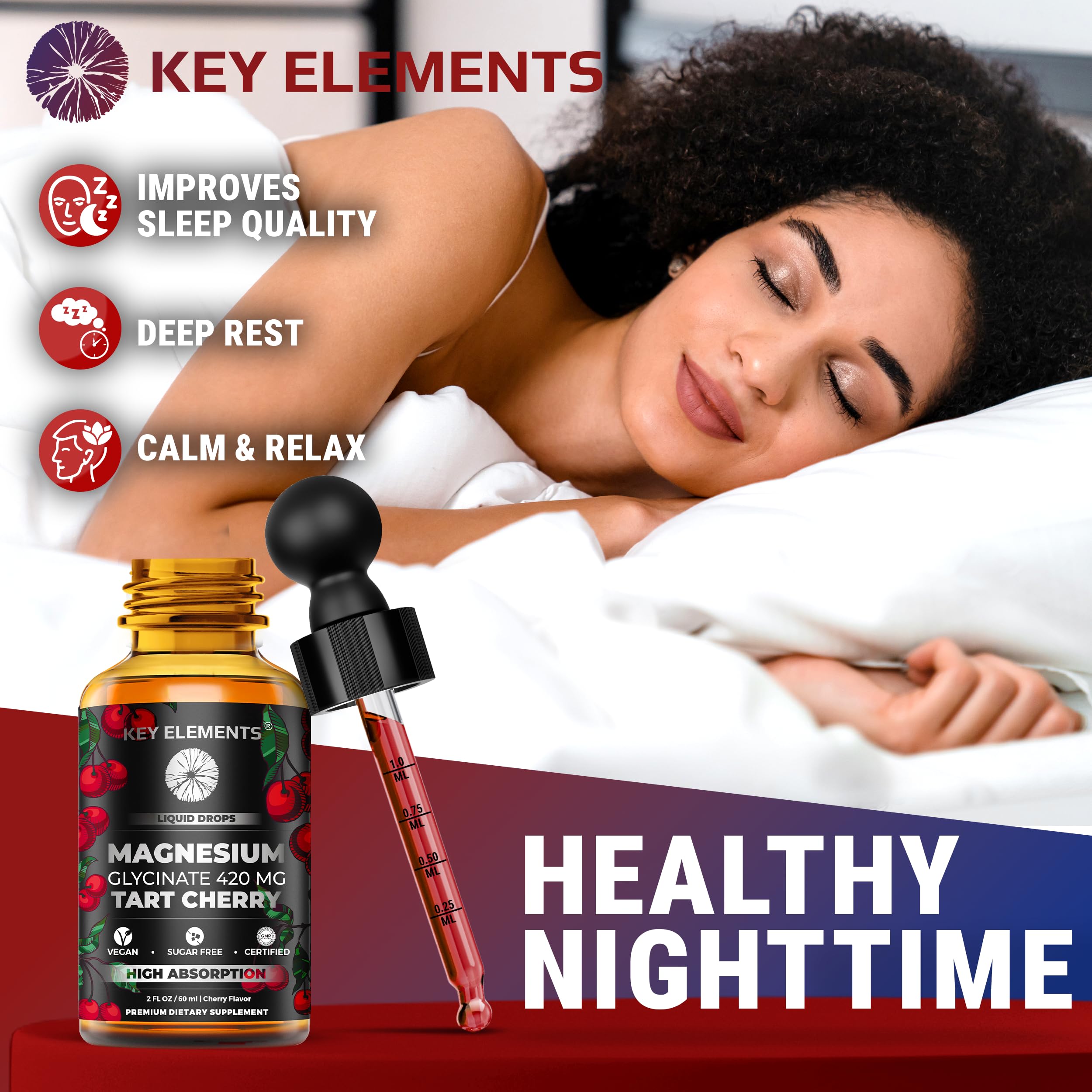 Liquid Magnesium Glycinate 420 Mg with Natural Tart Cherry Extract | Magnesium Glycinate Drops Supplement for Sleep, Mood & Mobility Support | Tart Cherry Extract KEY ELEMENTS uk supplements