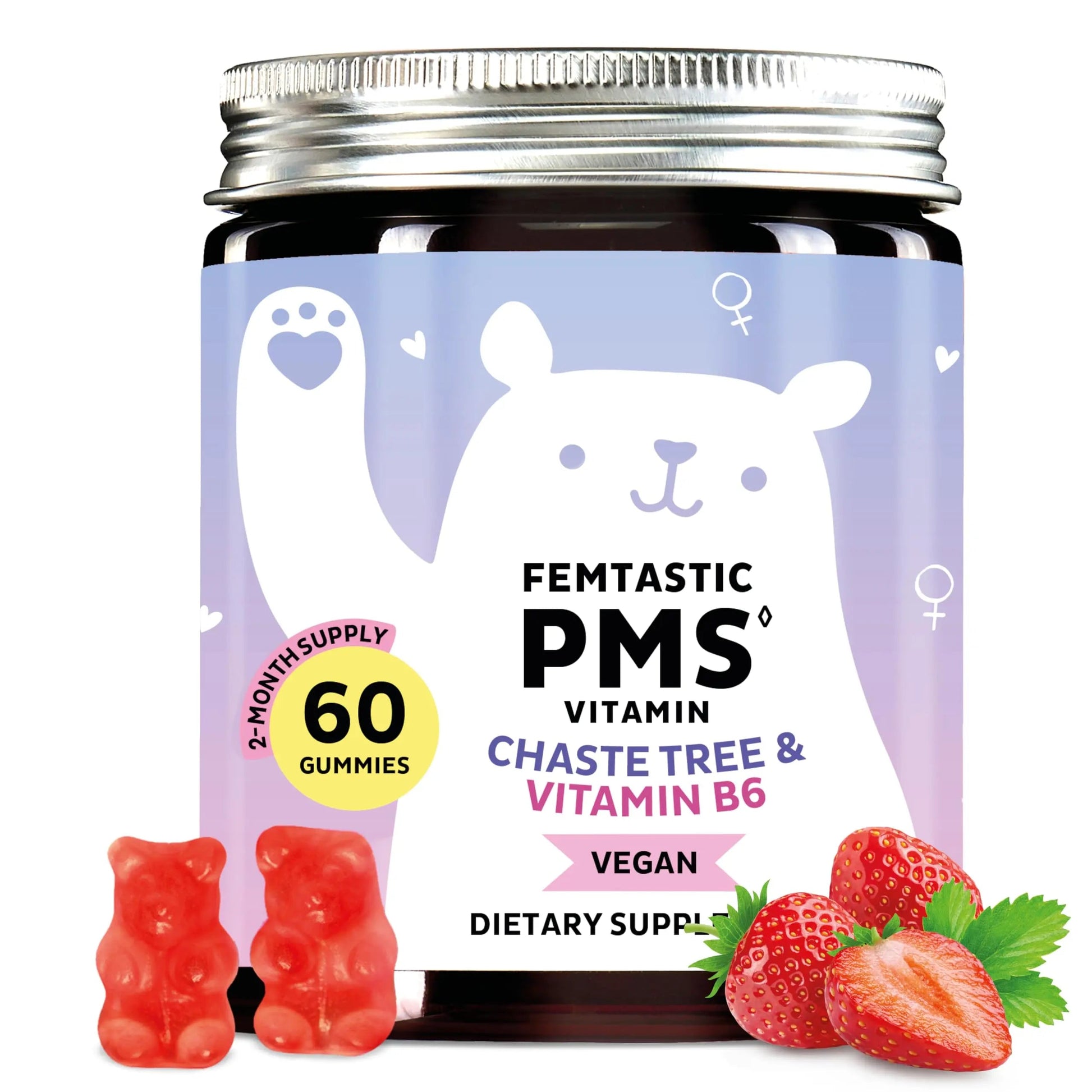 PMS Support Supplement for Women. Menstrual Relief Gummies to Target Hormonal Breakouts, Bloating, Period Cramps, & Mood Swings. Vegan, with Vitamin B6 & Lemon Balm, 60 Gummies Bears with Benefits uk supplements