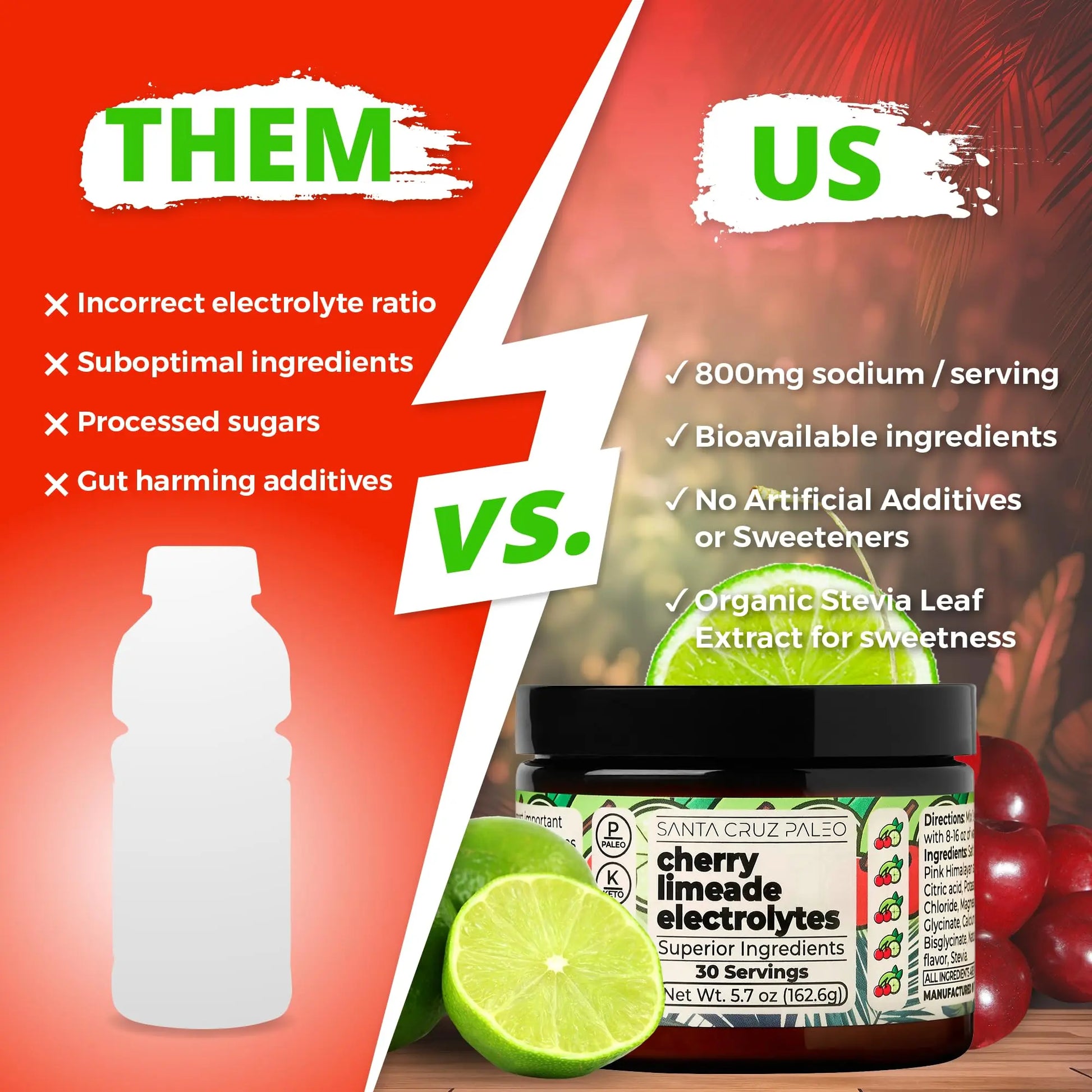 Santa Cruz Paleo Electrolyte Powder, Cherry Limeade, Sugar Free Hydration Drink Mix with Himalayan Pink Salt, Sea Salt, Magnesium Glycinate, Potassium Chloride Santa Cruz Paleo uk supplements