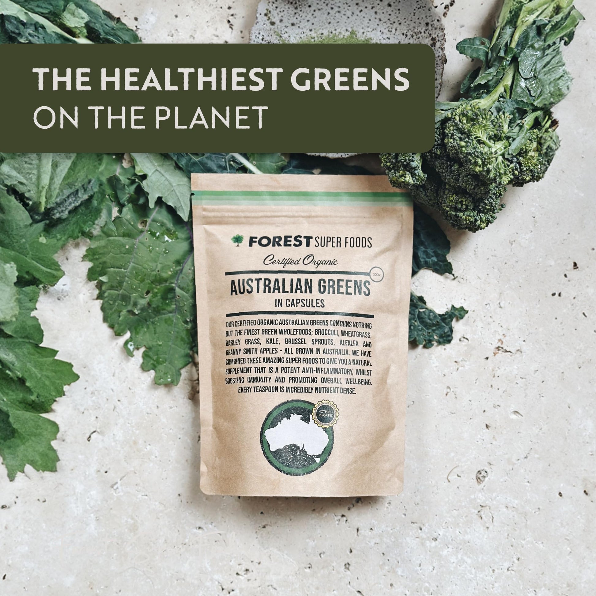 Certified Organic Australian Greens Whole Food Blend | 7 Incredible Whole Foods | No fillers or additives Forest Super Foods uk supplements