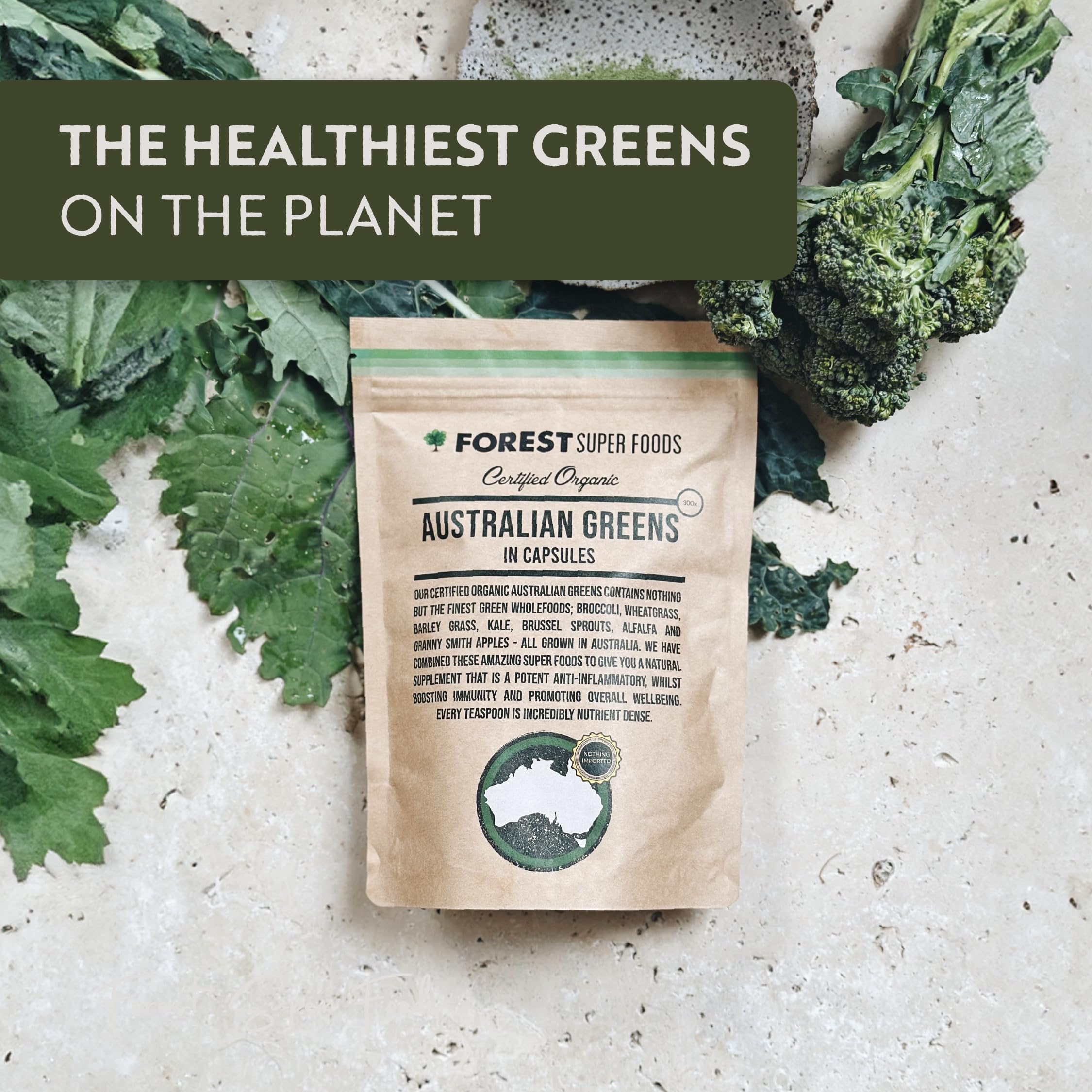 Certified Organic Australian Greens Whole Food Blend | 7 Incredible Whole Foods | No fillers or additives Forest Super Foods uk supplements