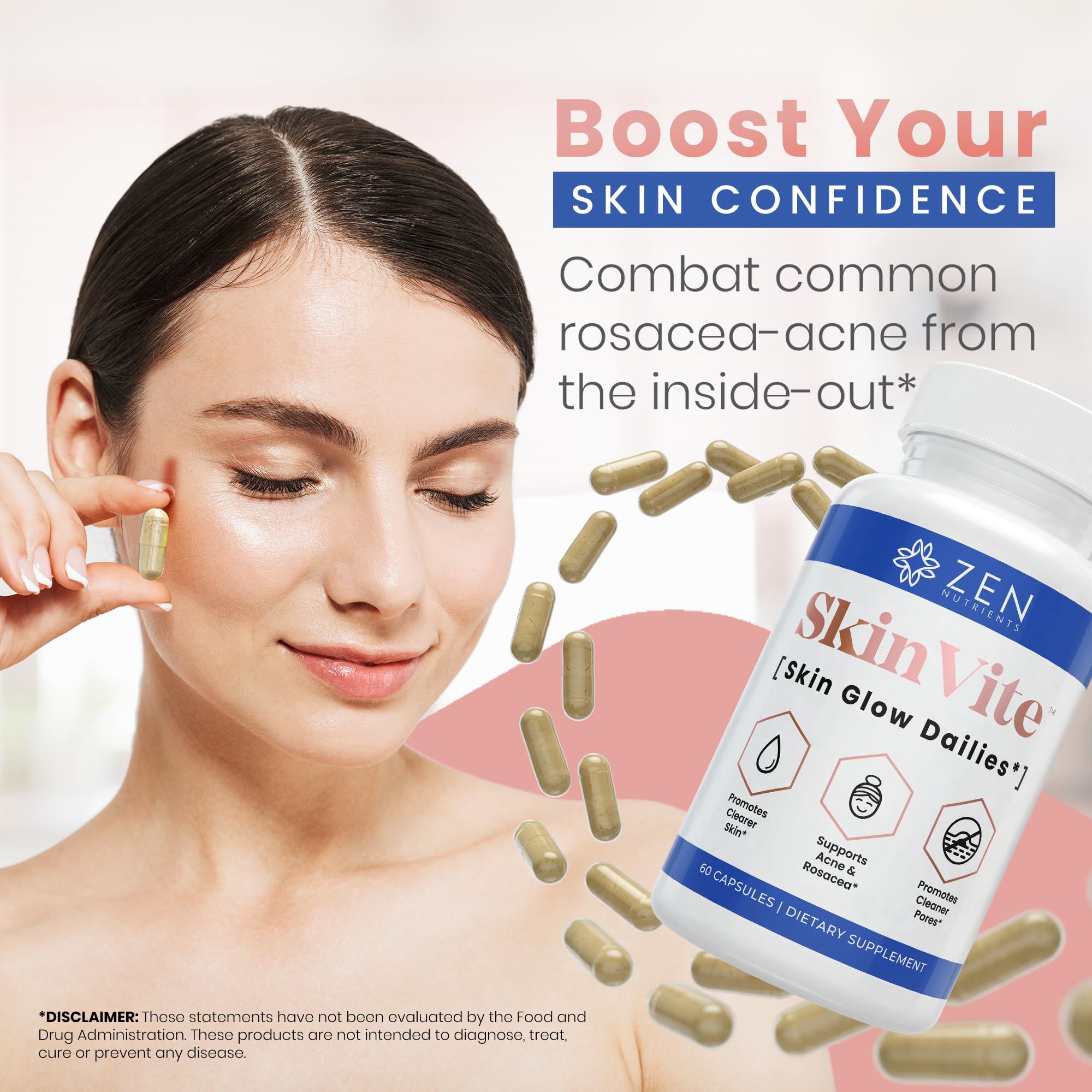 Zen Nutrients SkinVite Natural Skin Supplement for Women, Men & Teens - Hormonal Breakouts & Clear Skin Support Supplement - Detoxifying Vitamin for Acne and Digestion Support Zen Nutrients uk supplements