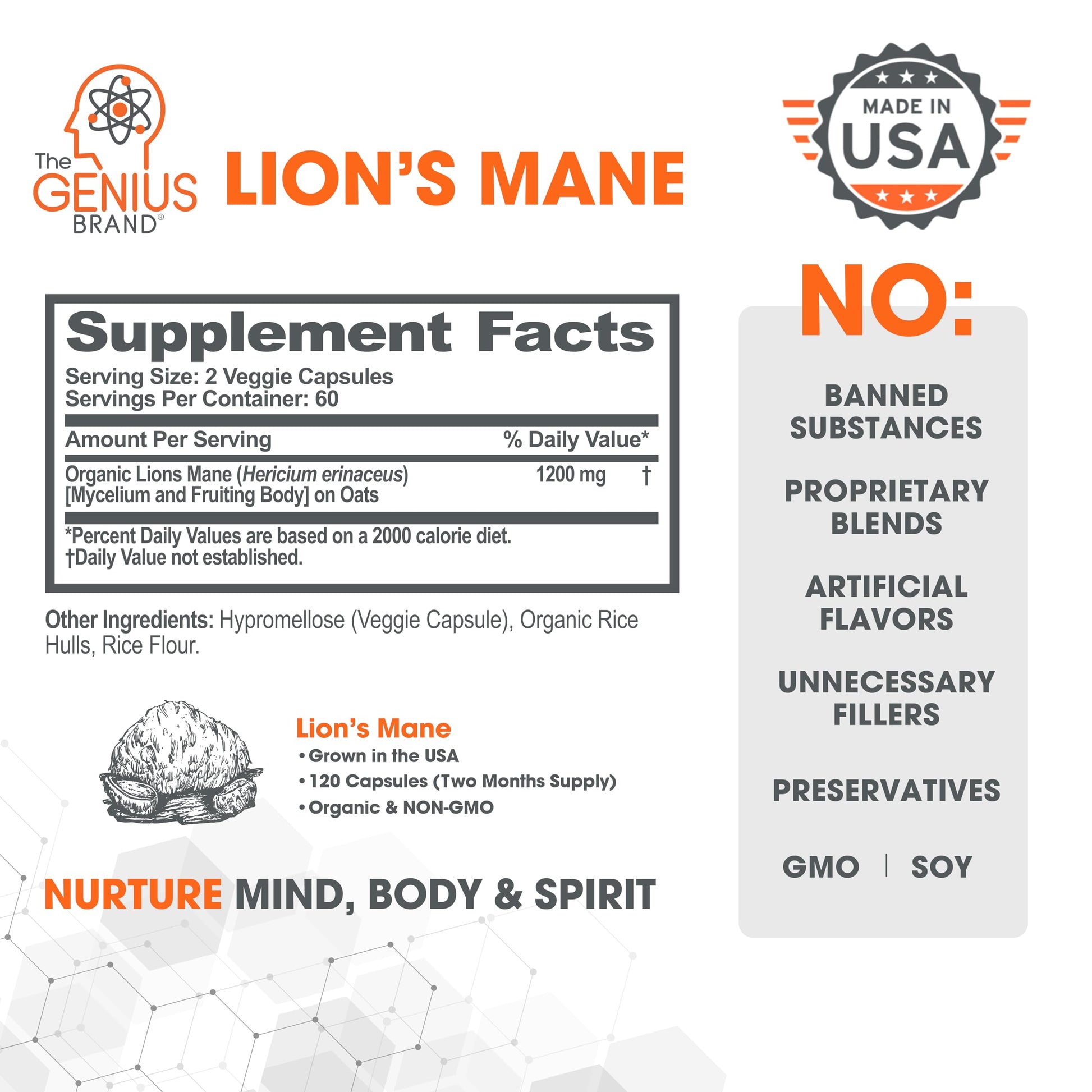 Genius Lions Mane Supplement Capsules - Organic Nootropic Supplement, 1200mg per The Genius Brand uk supplements