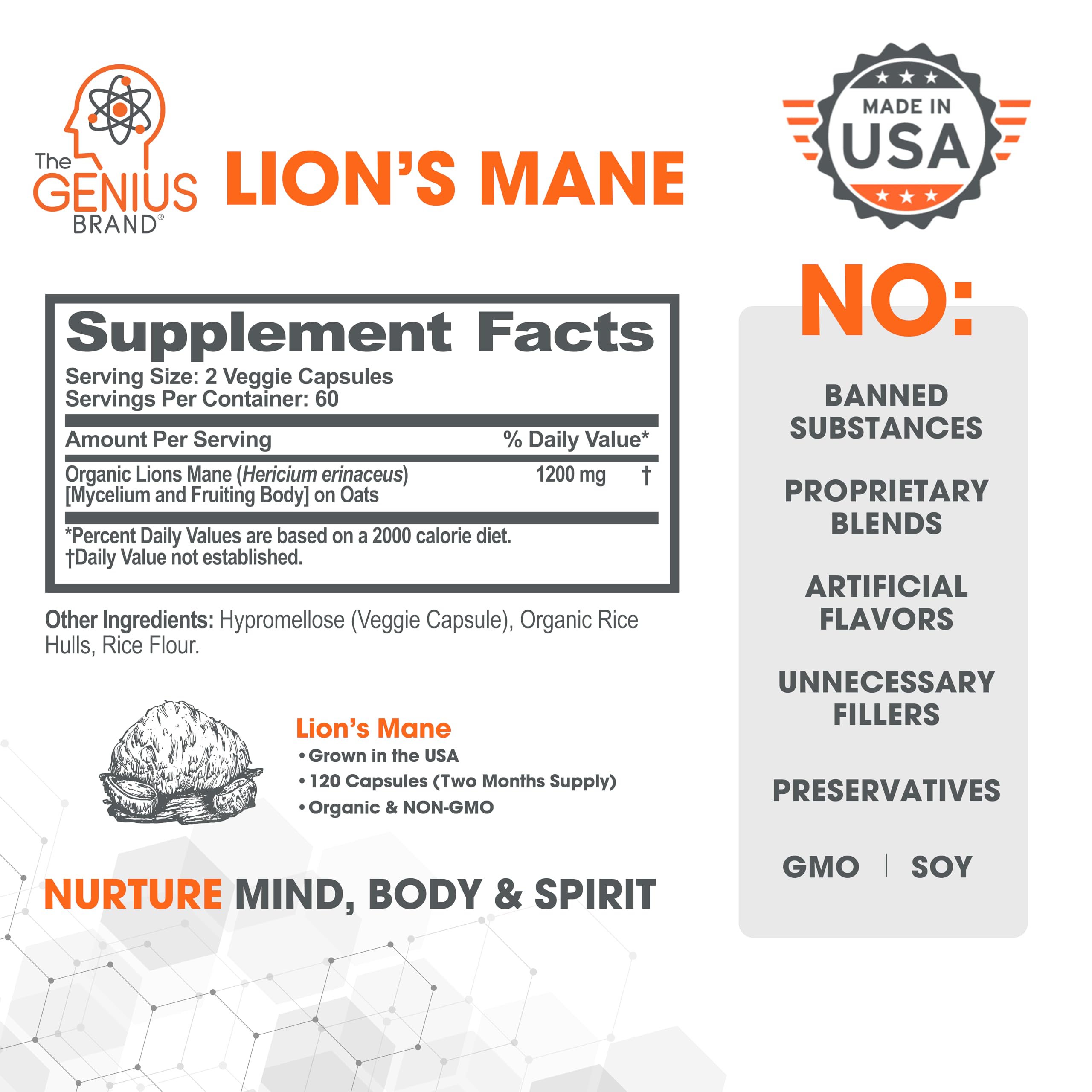 Genius Lions Mane Supplement Capsules - Organic Nootropic Supplement, 1200mg per The Genius Brand uk supplements