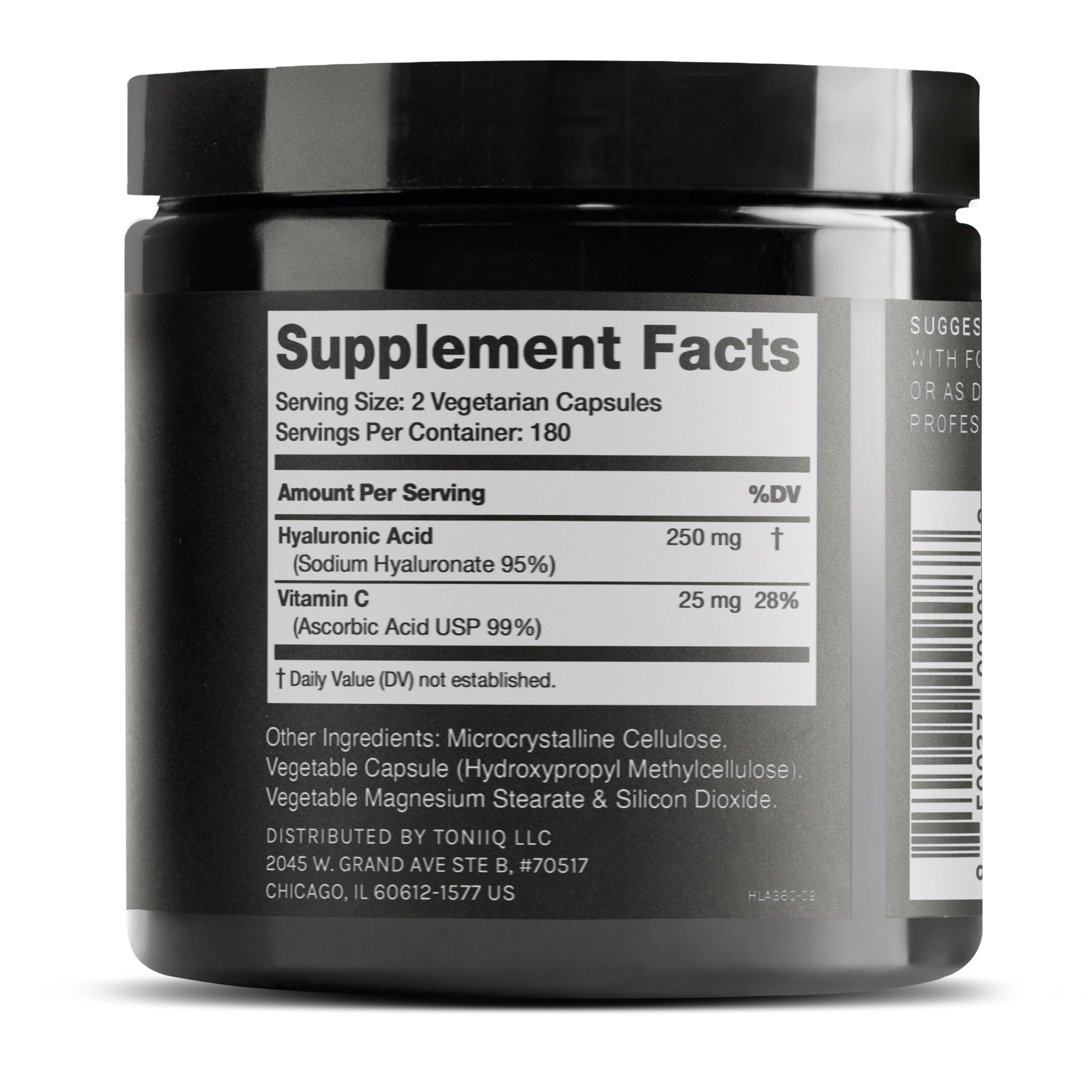 Toniiq Hyaluronic Acid Supplements – Lab Tested 95% Ultra High Purity – Fermented and Bioavailable with Vitamin C – Third Party Lab Tested – 360 Capsules Toniiq uk supplements