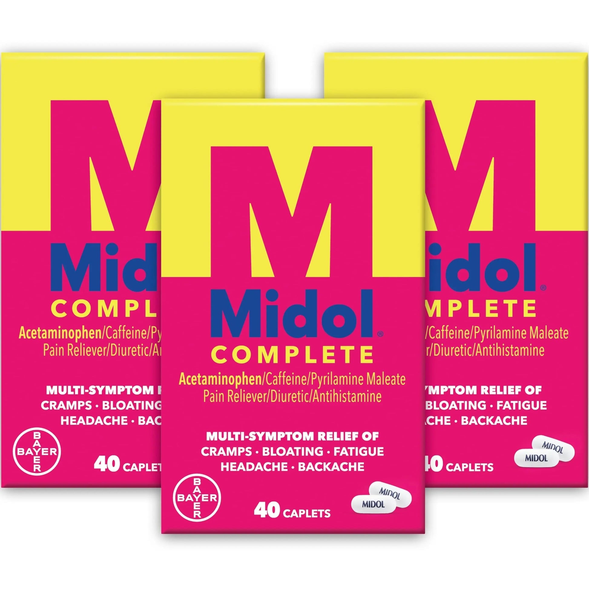 Midol Complete Menstrual Pain Relief Caplets with Acetaminophen for Period Cramps, and Menstrual Symptom Relief - 40 Count (Pack of 3) (Packaging May Vary) Midol uk supplements