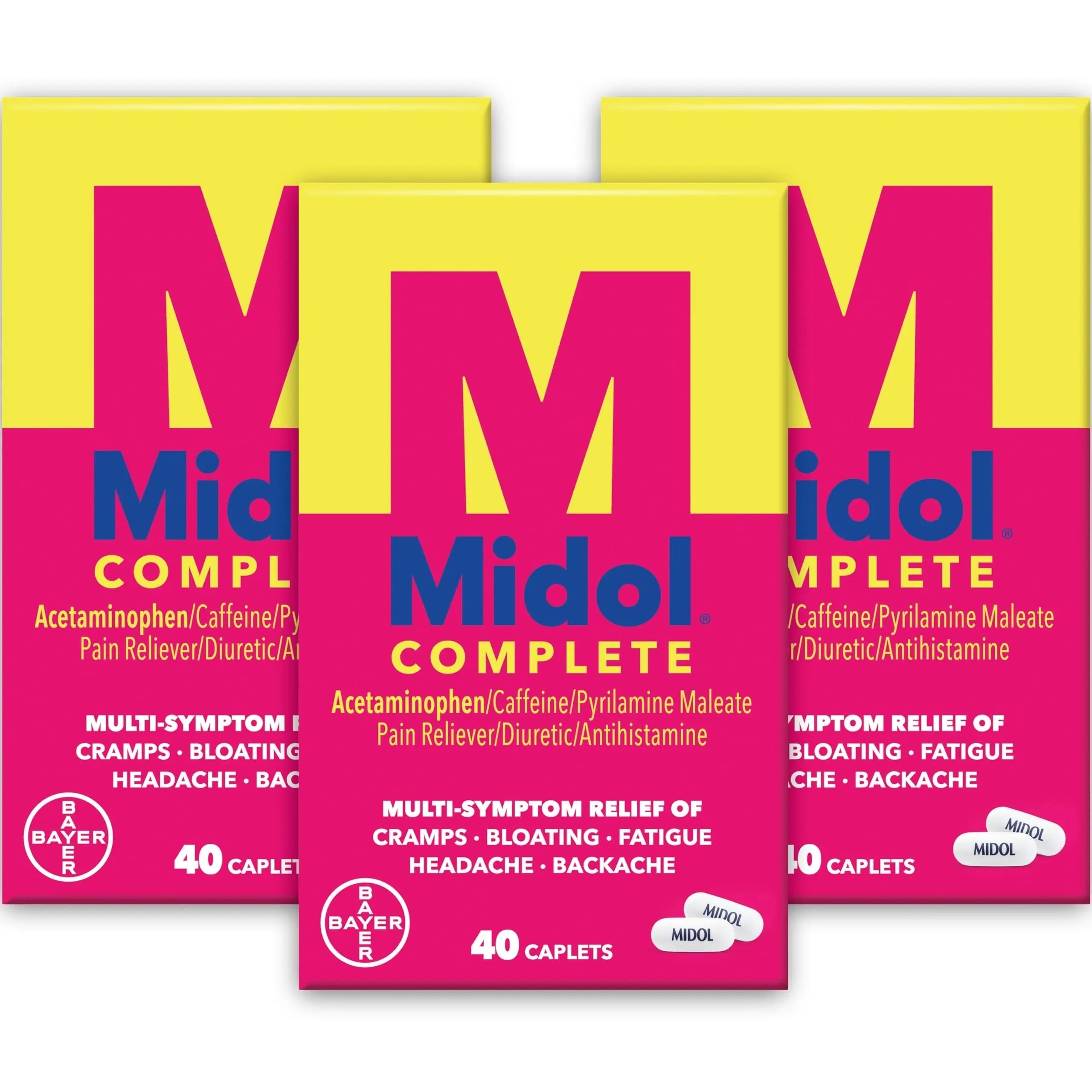 Midol Complete Menstrual Pain Relief Caplets with Acetaminophen for Period Cramps, and Menstrual Symptom Relief - 40 Count (Pack of 3) (Packaging May Vary) Midol uk supplements