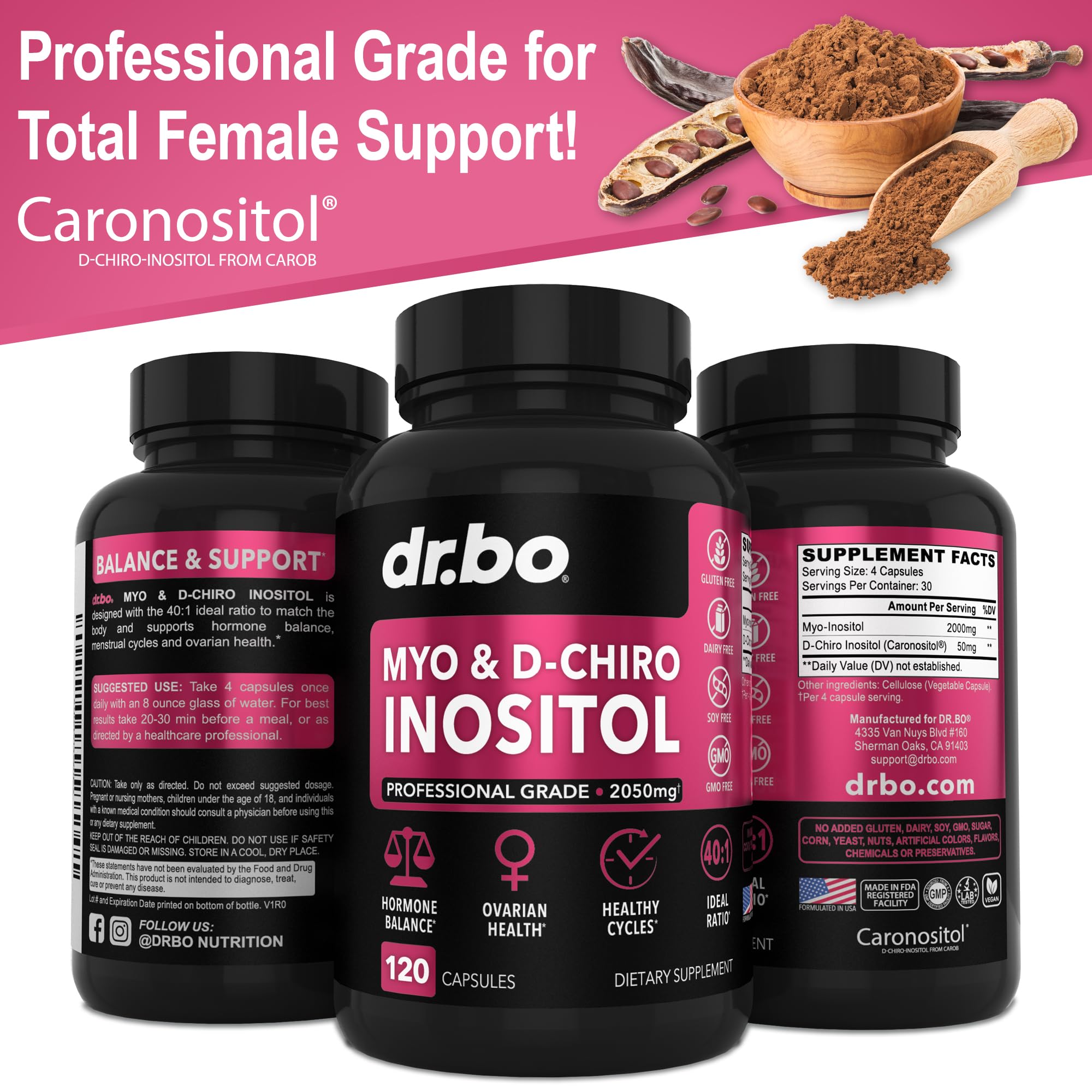 Myo-Inositol & D-Chiro Inositol Supplement Capsules - 40:1 Ratio Hormone Balance DR. BO uk supplements