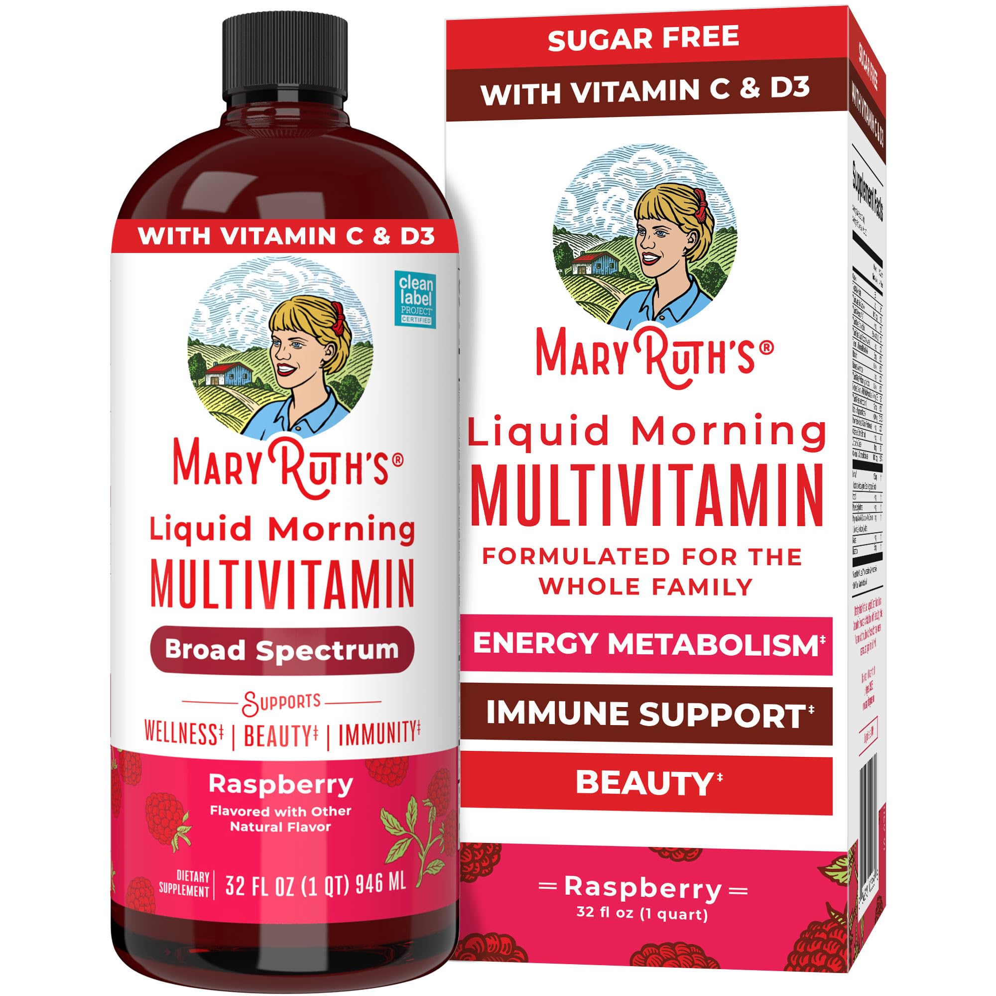 MARYRUTH'S Liquid Morning Multivitamin for Women, Men & Kids | Vitamin A C D E B6 B12 Biotin Zinc | Beauty | Vegan | Non-GMO | Gluten Free | 32 Servings MARYRUTH'S uk supplements