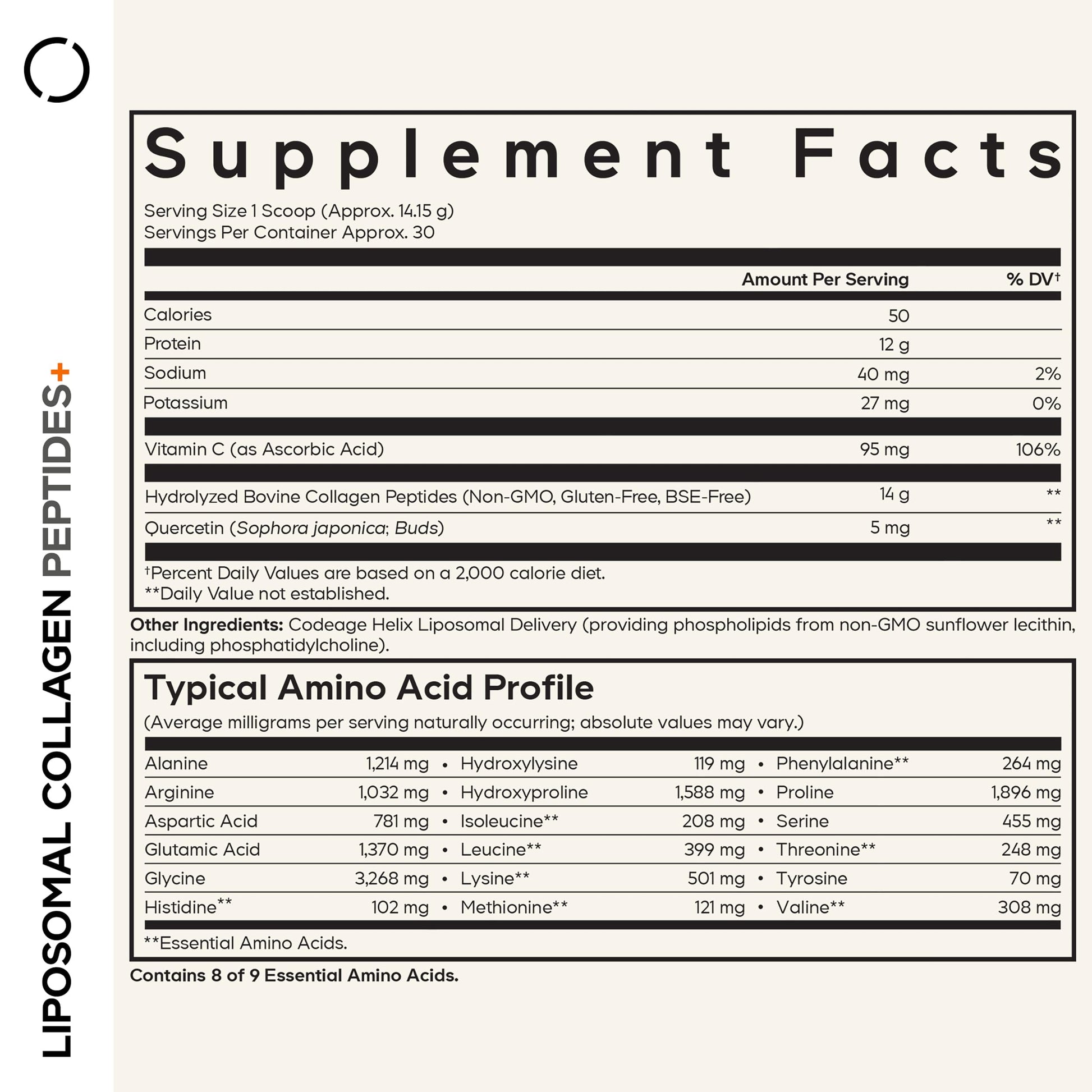 Codeage Liposomal Collagen Peptides Powder + Vitamin C & Quercetin, Phospholipid Complex, Grass-Fed Pasture-Raised Hydrolyzed Collagen Type I & III Supplement All-in-One, Non-GMO, 14.97 oz Codeage uk supplements