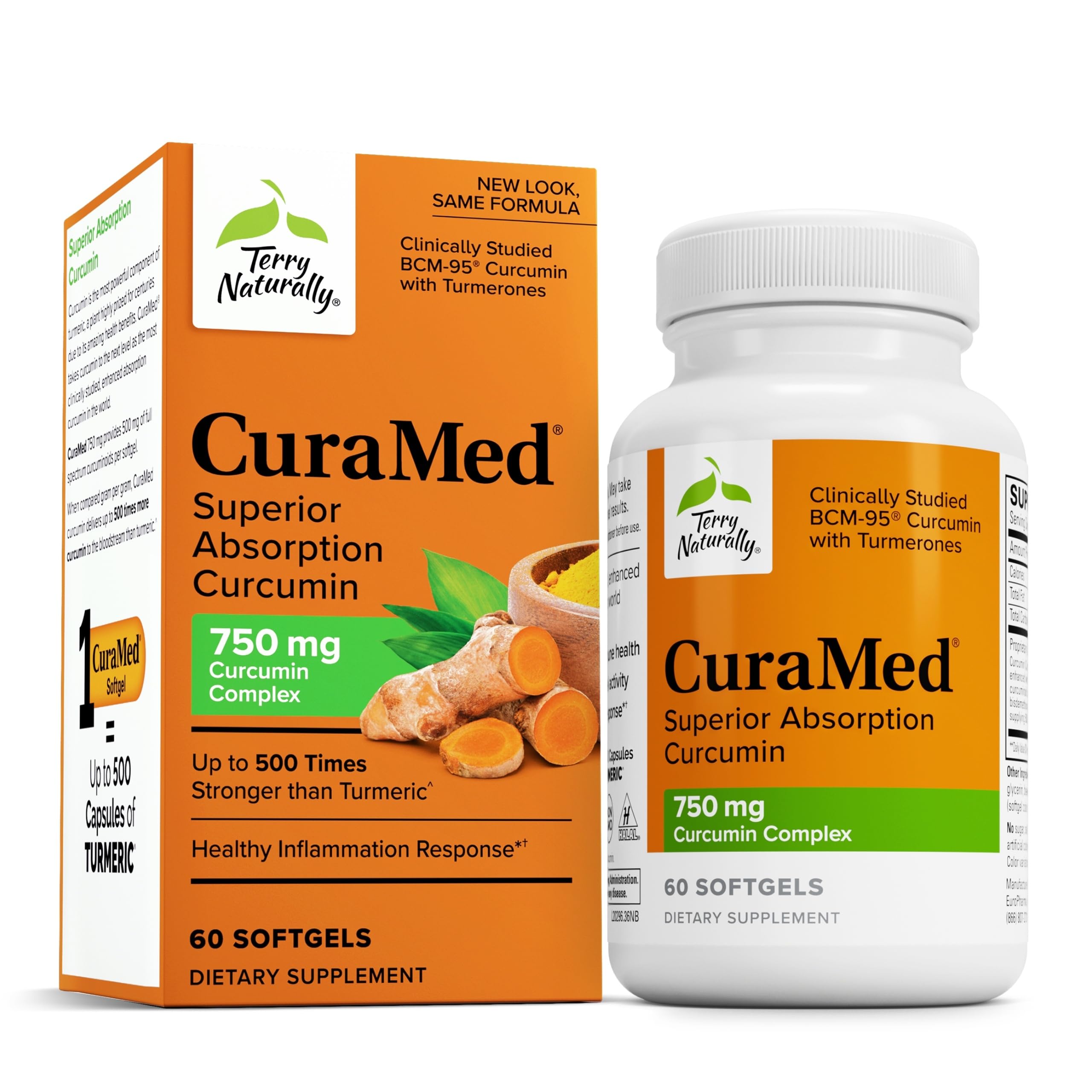 Terry Naturally CuraMed 750mg - Antioxidant Supplement for Brain & Heart Health Support - Dietary Supplement with High-Potency Curcumin Complex - Kidney, Liver & Immune Health Support - 60 Softgels Terry Naturally uk supplements