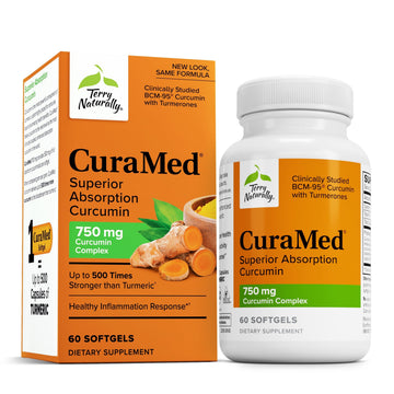 Terry Naturally CuraMed 750mg - Antioxidant Supplement for Brain & Heart Health Support - Dietary Supplement with High-Potency Curcumin Complex - Kidney, Liver & Immune Health Support - 60 Softgels Terry Naturally uk supplements