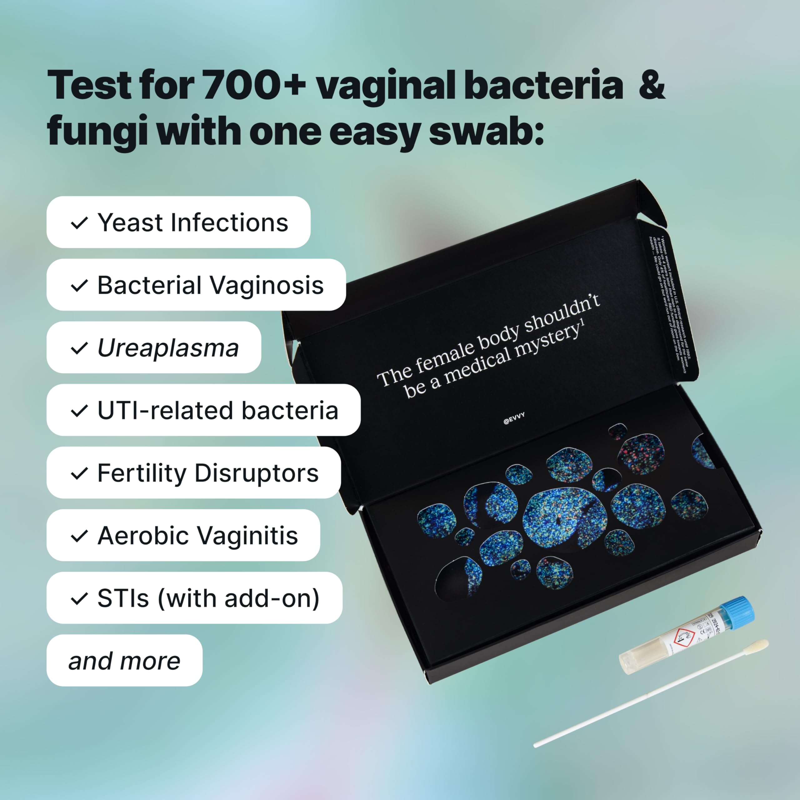 Evvy Vaginal Health Test | at-Home Microbiome Test for BV, Yeast Infection, Ureaplasma & More | Discreet Results in 7–10 Days | Clinician-Reviewed Report & Rx Options Evvy uk supplements