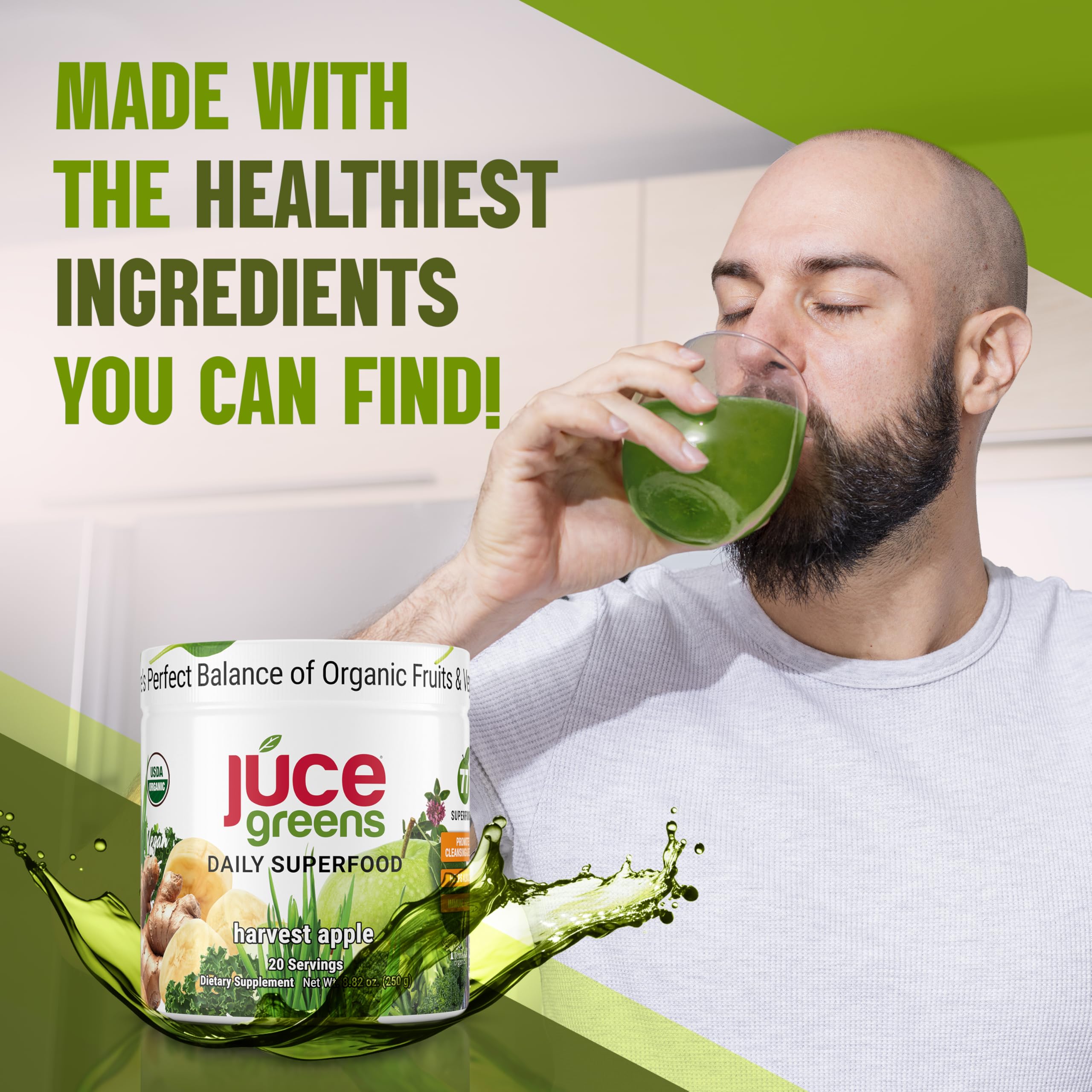 Terra Kai Organics JUCE Green Superfood Powder, Organic Fruits and Veggies Supplement W/ 77 Superfoods Plus Prebiotic Probiotic Blend, Harvest Apple Flavor - 20 Servings (250 g) Terra Kai Organics uk supplements