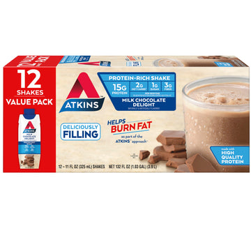 Atkins Milk Chocolate Delight Protein Shake, 15g Protein, Low Glycemic, 2g Net Carb Atkins uk supplements