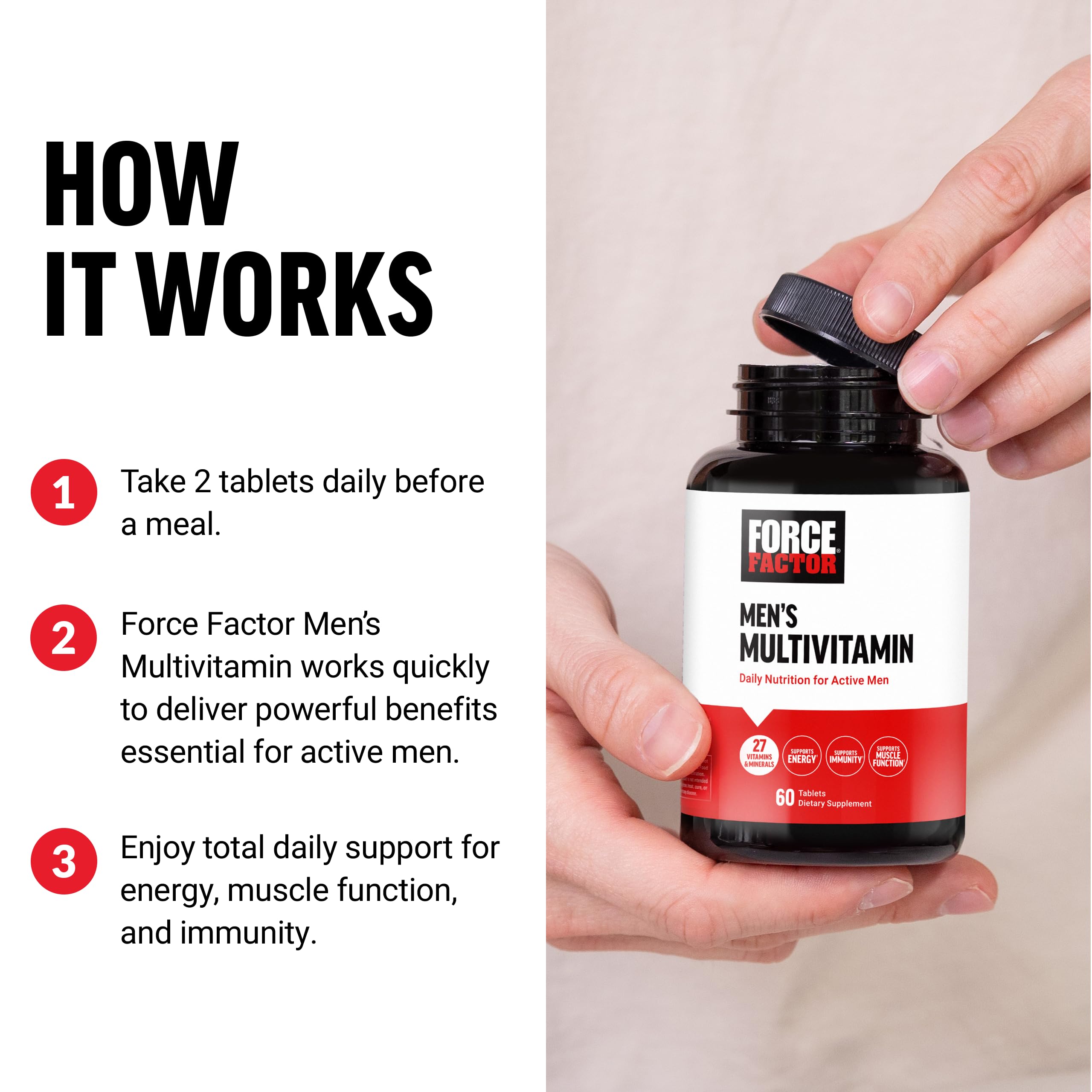 Force Factor Men’s Multivitamins, Multivitamin for Men Plus Amino Acids Supplement with 27 Vitamins and Minerals, and Phytonutrients to Support Energy, and Immunity, 60 Tablets Force Factor uk supplements