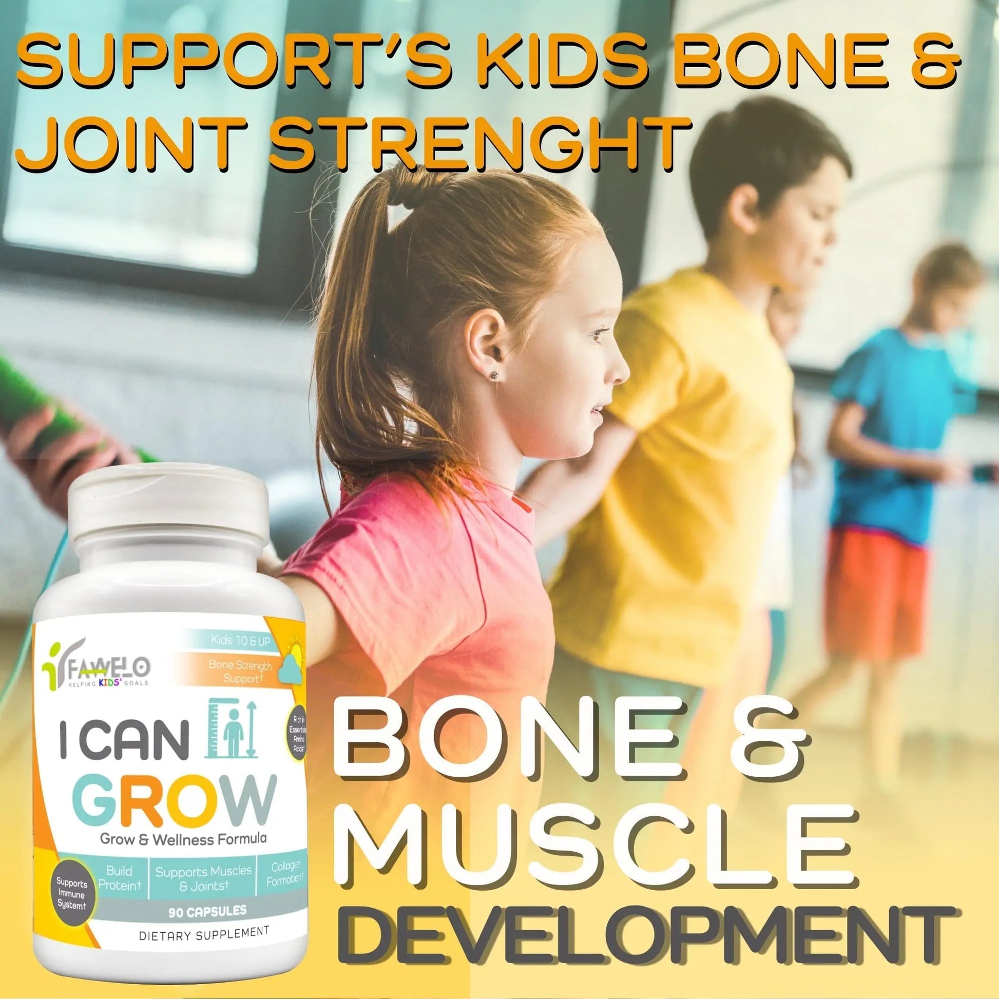 Fawelo I Can Grow Day-Time for Kids 10+ & Teens | Growth & Development Support with L-Arginine, Colostrum, Calcium, D3, Magnesium, Zinc | Fawelo uk supplements