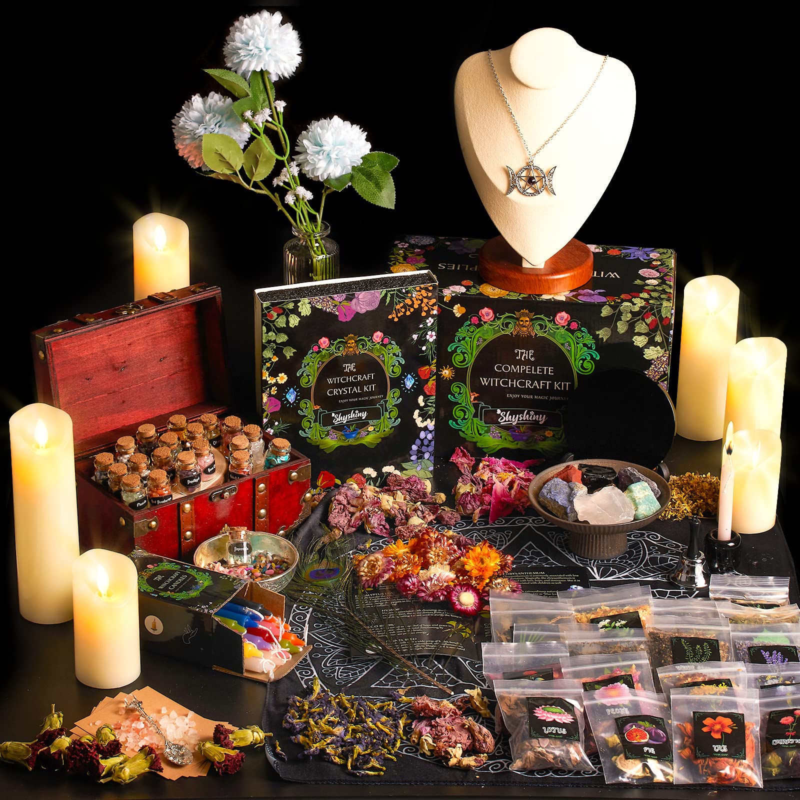 SHYSHINY Witchcraft Supplies Kit for Wiccan Spells, 95 Pack of 7 Chakra Stones, Crystals, Dried Herbs SHYSHINY uk supplements
