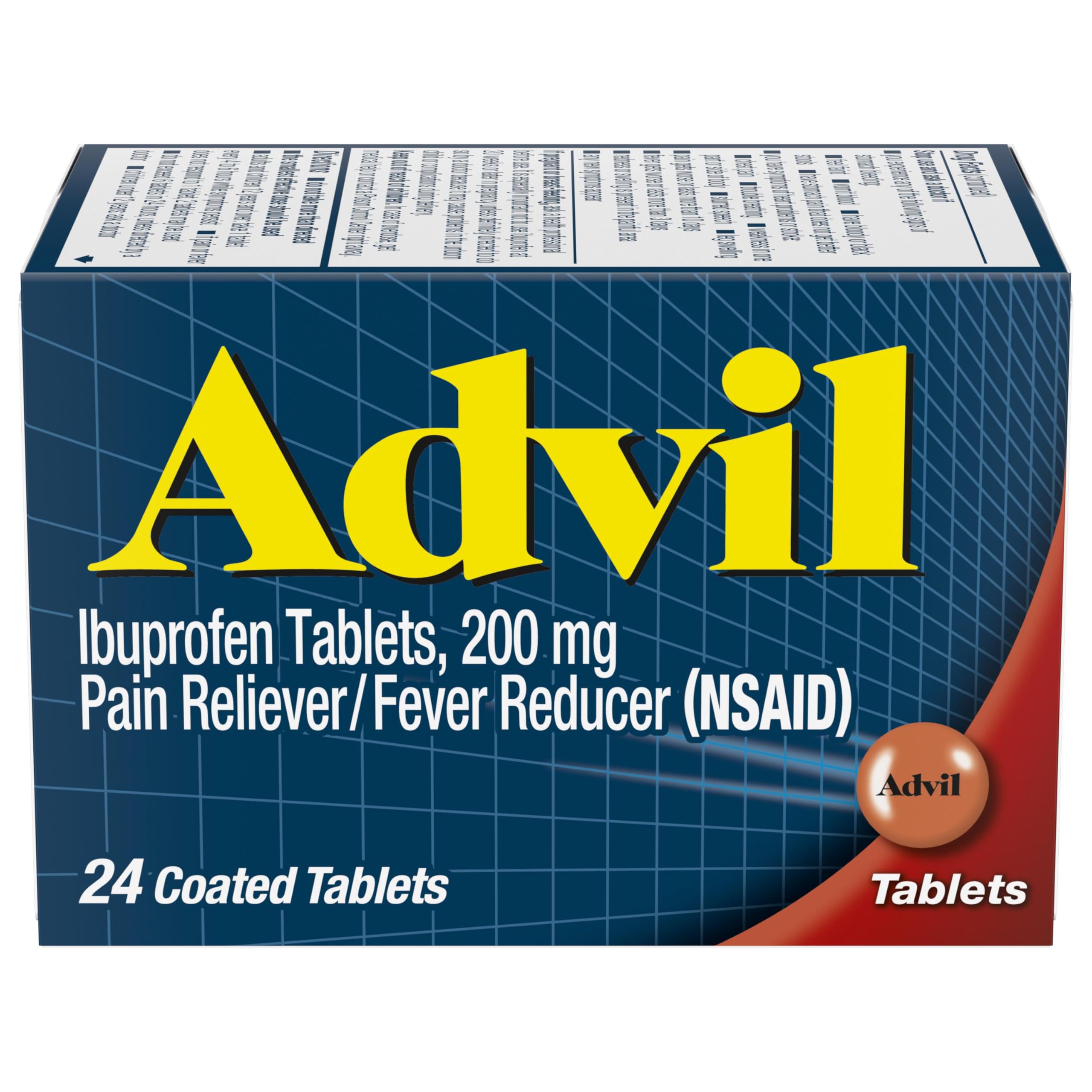 Advil Pain Reliever and Fever Reducer, Ibuprofen 200mg for Pain Relief - 24 Coated Tablets Advil uk supplements