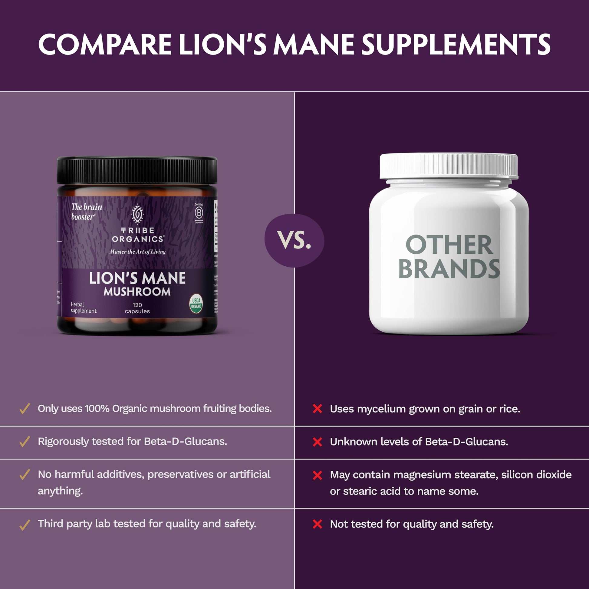 TRIBE ORGANICS Lion’s Mane Supplement 1000mg Mushroom Extract Powder - Immune System Booster & Brain Nootropic for Focus and Memory | Mental Clarity | Natural Energy and Immunity - 120 Vegan Capsules TRIBE ORGANICS uk supplements