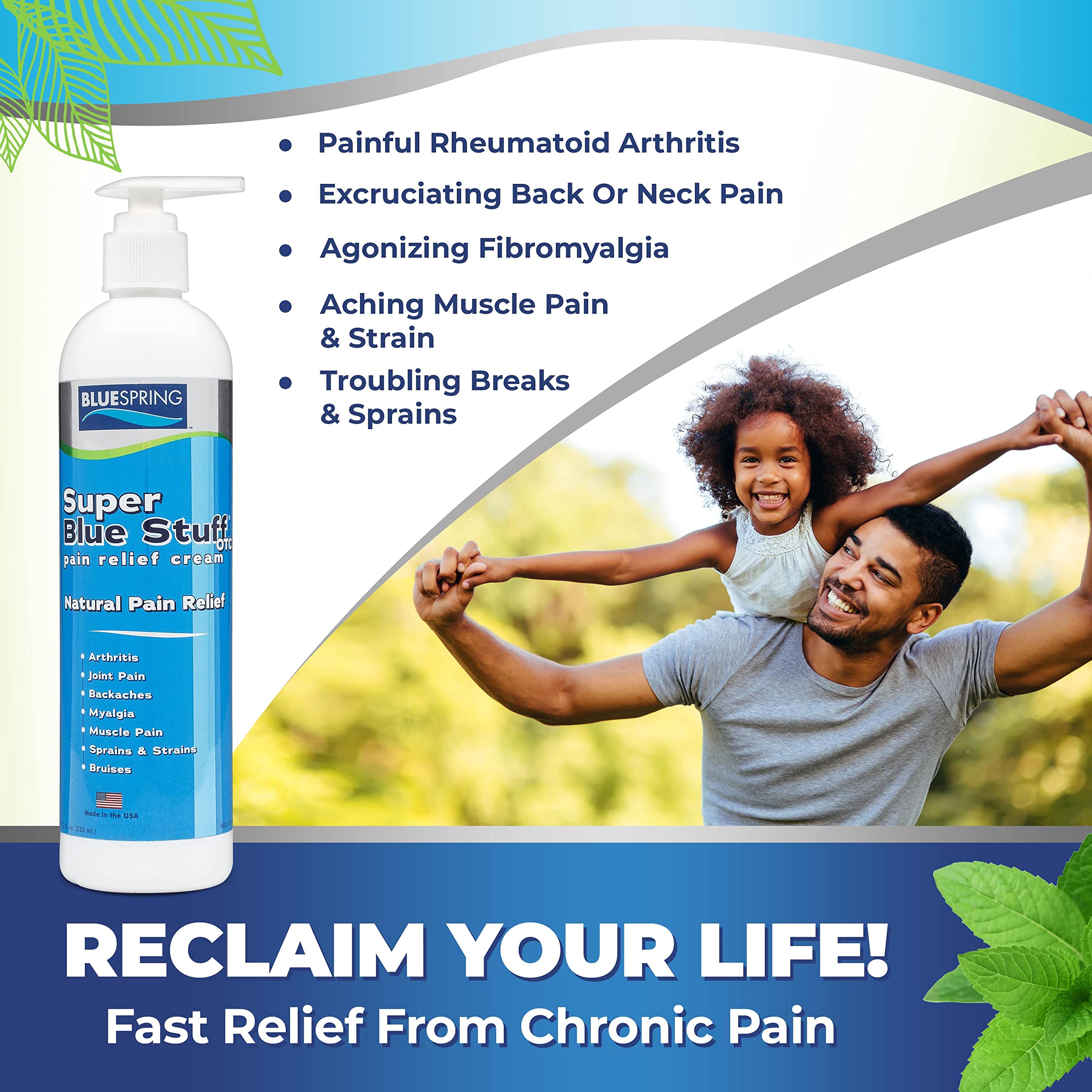 Super Blue Stuff OTC 12-oz. Pump Bottle - Natural, Made in USA, Paraben-free, Works in As Little As 5 Minutes for Joint/Muscle Pain, Backaches, Sprains/Strains, Bruises & Arthritis by Blue Spring Blue Spring uk supplements