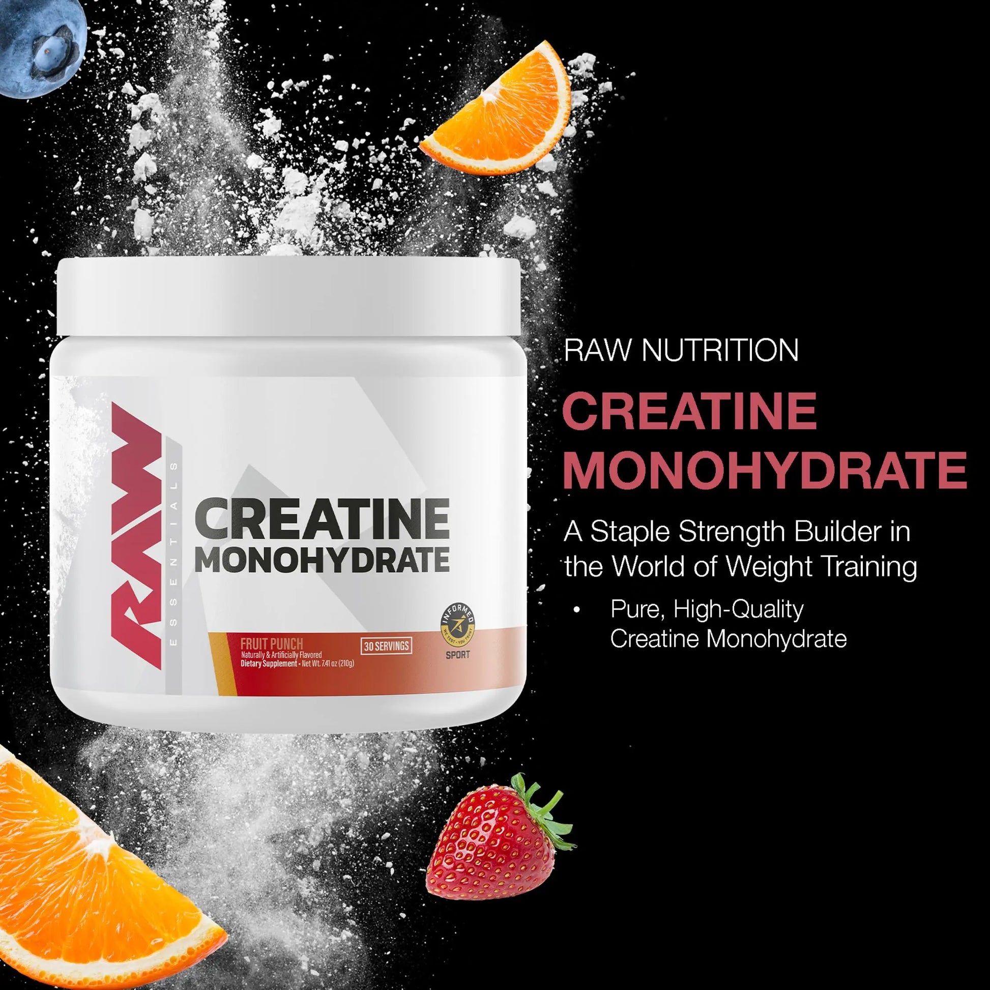 RAW Nutrition Creatine Monohydrate Powder, Fruit Punch (30 Servings) - Micronized Creatine Monohydrate Supplement for Workout Performance, Build Muscle & Strength RAW uk supplements