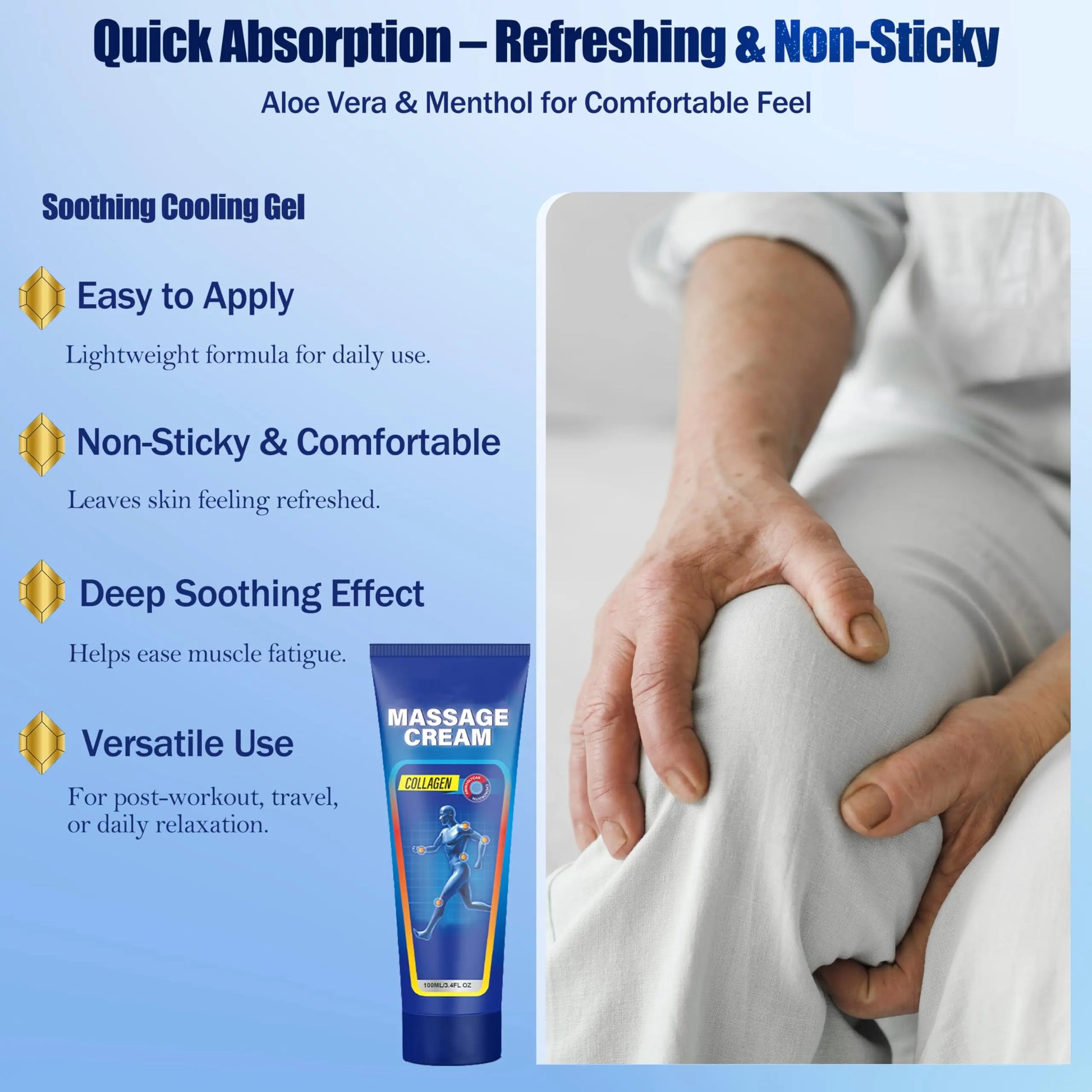 Soothing Cooling Gel for Muscle Tightness – Fast Absorbing Formula with Aloe Vera, Menthol & Tea Tree Oil | Sports & Daily Body Care Gel for Women & Men | Non-Greasy, Refreshing Feel (100ML/3.4oz) MIsiyuo uk supplements