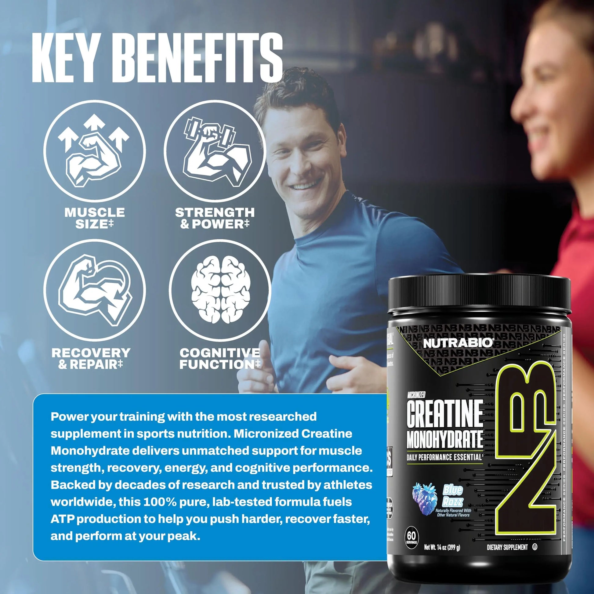 NutraBio Pure Micronized Creatine Monohydrate Powder Supplement, Blue Razz (300 g) - Supports Bulk Muscle Energy, Recovery, and Strength - HPLC Tested Creatine Powder Supplement for Men and Women NutraBio uk supplements