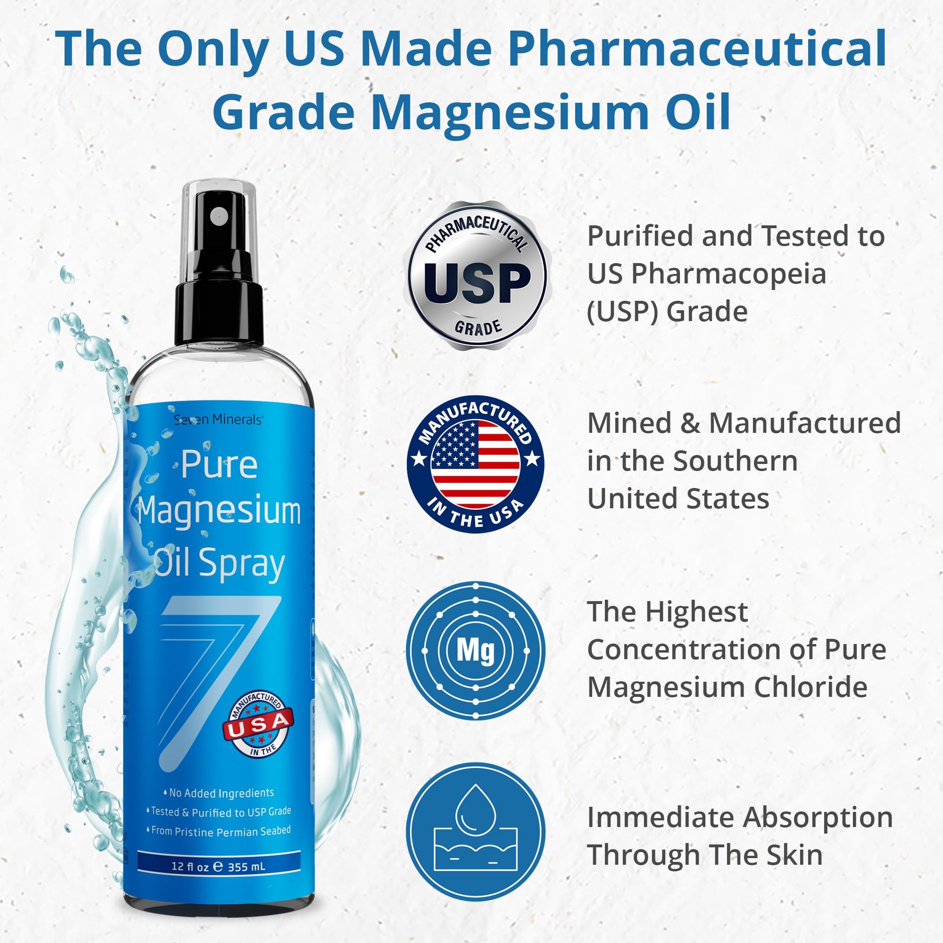 Seven Minerals Pure Magnesium Oil Spray, Big 12oz, USP Grade, Extra Strength, for Feet, Sleep, Muscle Pain & Cramps - Mined in The USA Seven Minerals uk supplements
