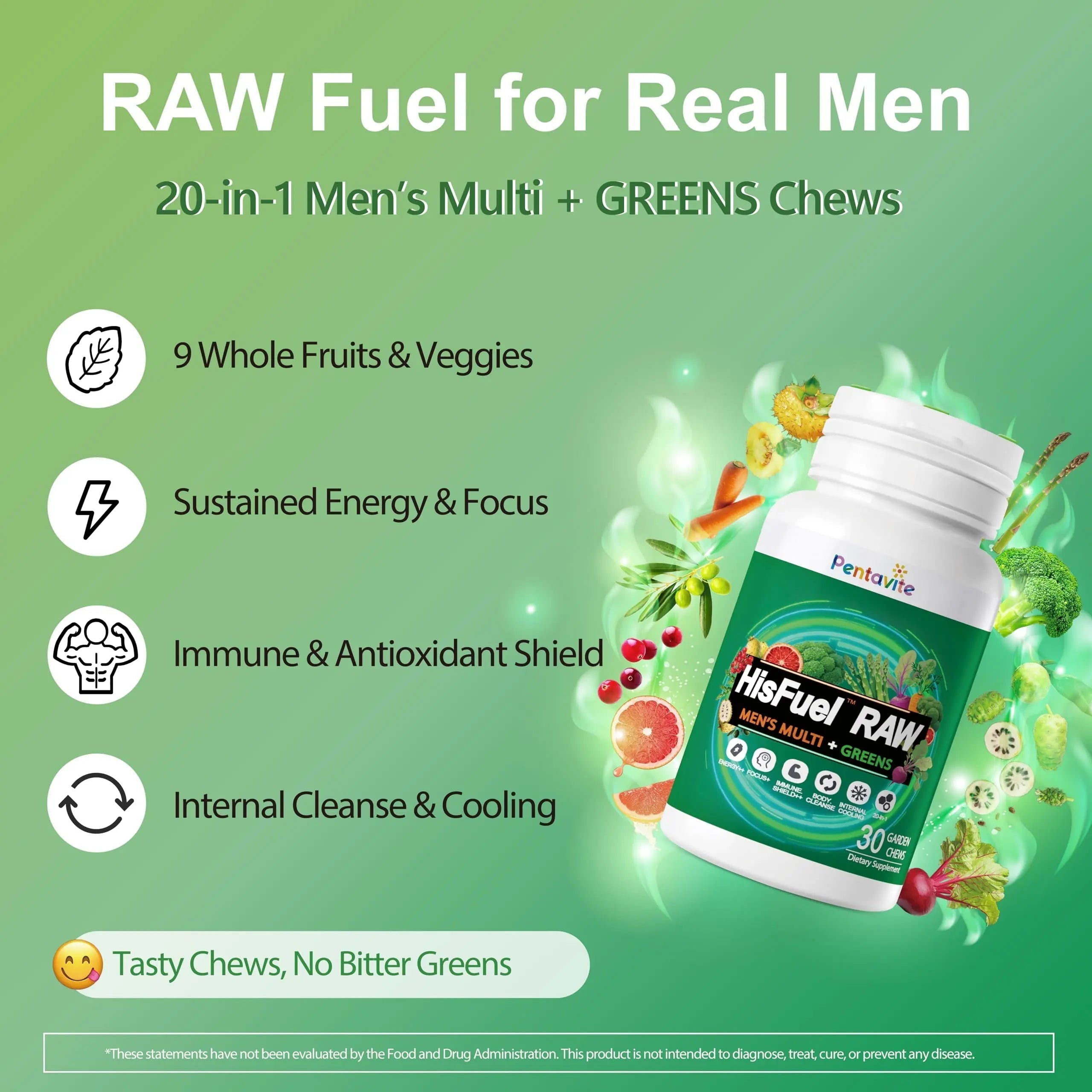 Pentavite HisFuel Multivitamin for Men, 20-in-1 Mens Vitamins with Natrual Fruits & Veggies, Vitamins & Minerals, Taurine, Boost Energy & Health Pentavite uk supplements