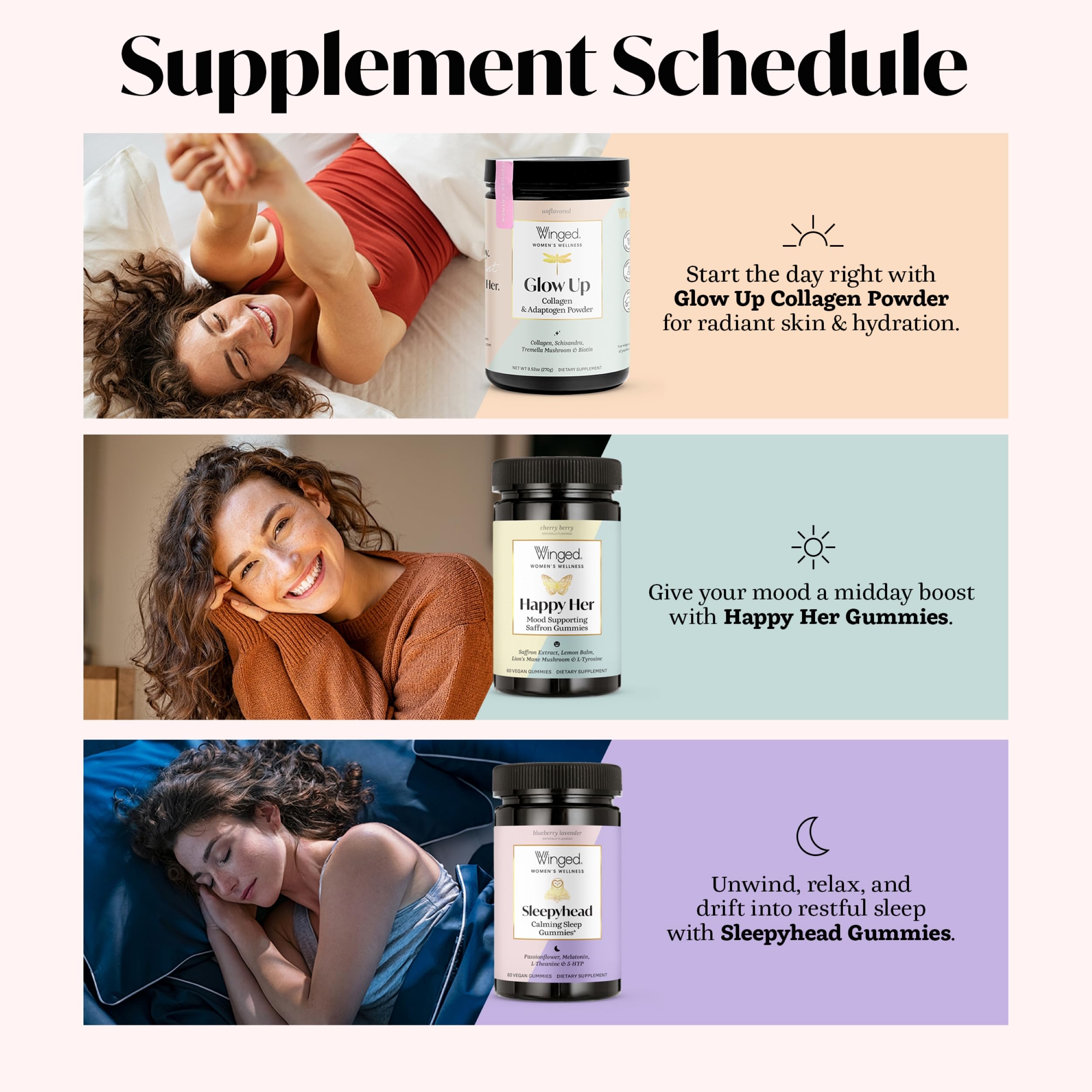 Winged Wellness Happy Her Mood Gummies - Daily Mood Enhancer Support Supplement for Women - Vitamin D with Saffron, Lemon Balm, & Lions Mane Mushrooms for Balance & Calming Relief - 50 Vegan Gummies Winged uk supplements