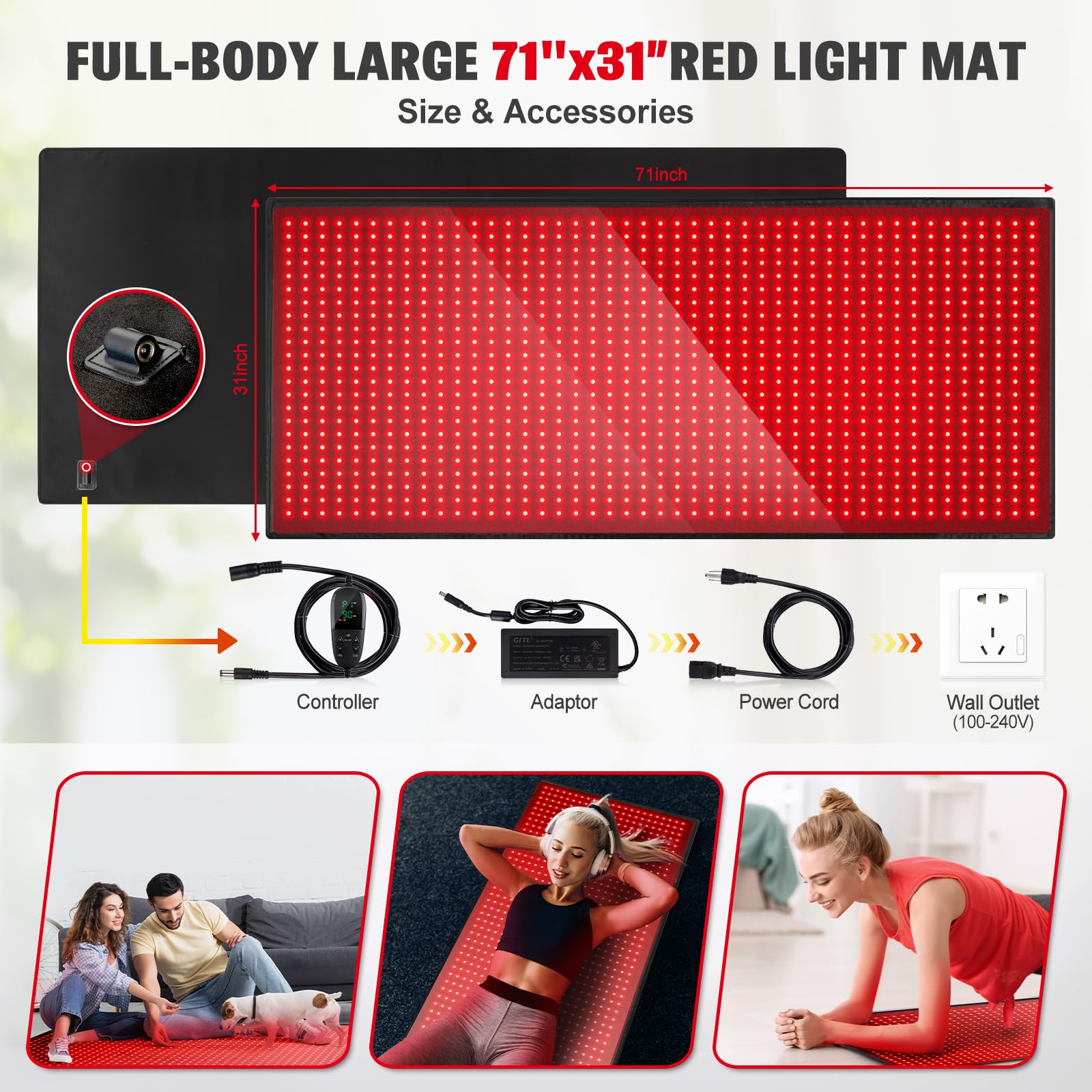 Red Light Therapy Mat for Body, 71"x 31" Red Light Therapy Blanket Red Near Infrared 660nm 850nm GMOWNW uk supplements