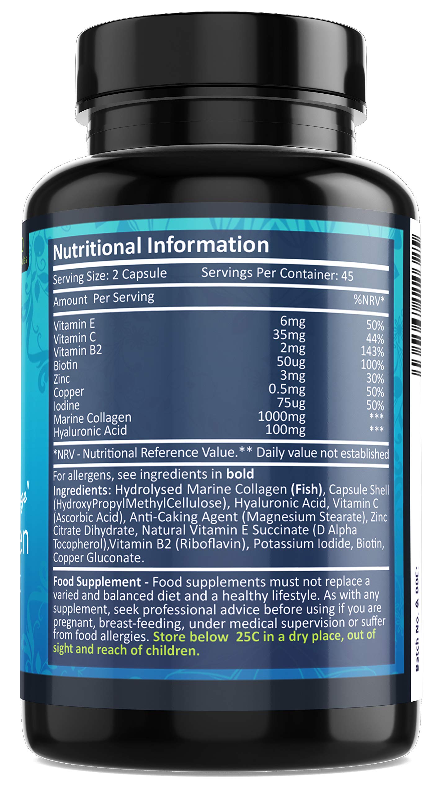 Marine Collagen Tablets 1000mg - 90 Premium Type 1 Hydrolysed Collagen Capsules with Hyaluronic Acid Fresh Start Nutrition uk supplements