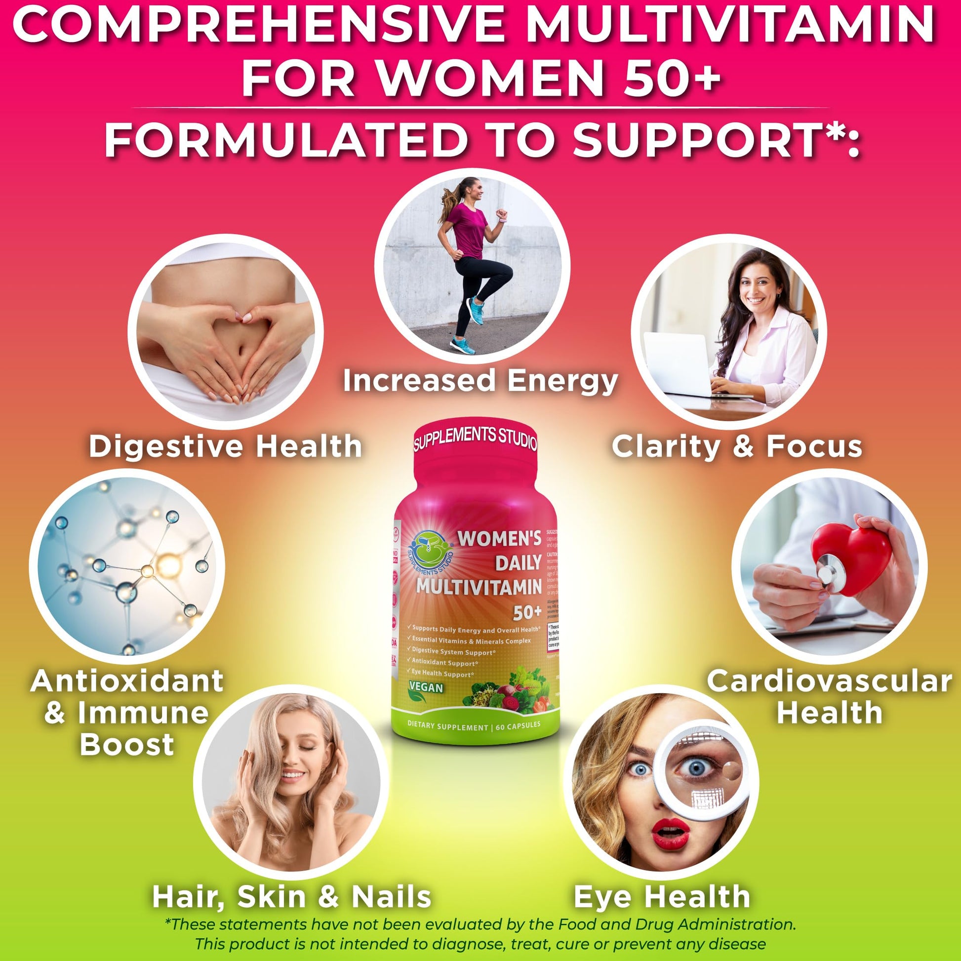 Women's Daily Multivitamin 50 Plus - Vegan Methylated Multivitamin for Women 50 and Over with Biotin, Organic Superfoods & Lutein SUPPLEMENTS STUDIO uk supplements