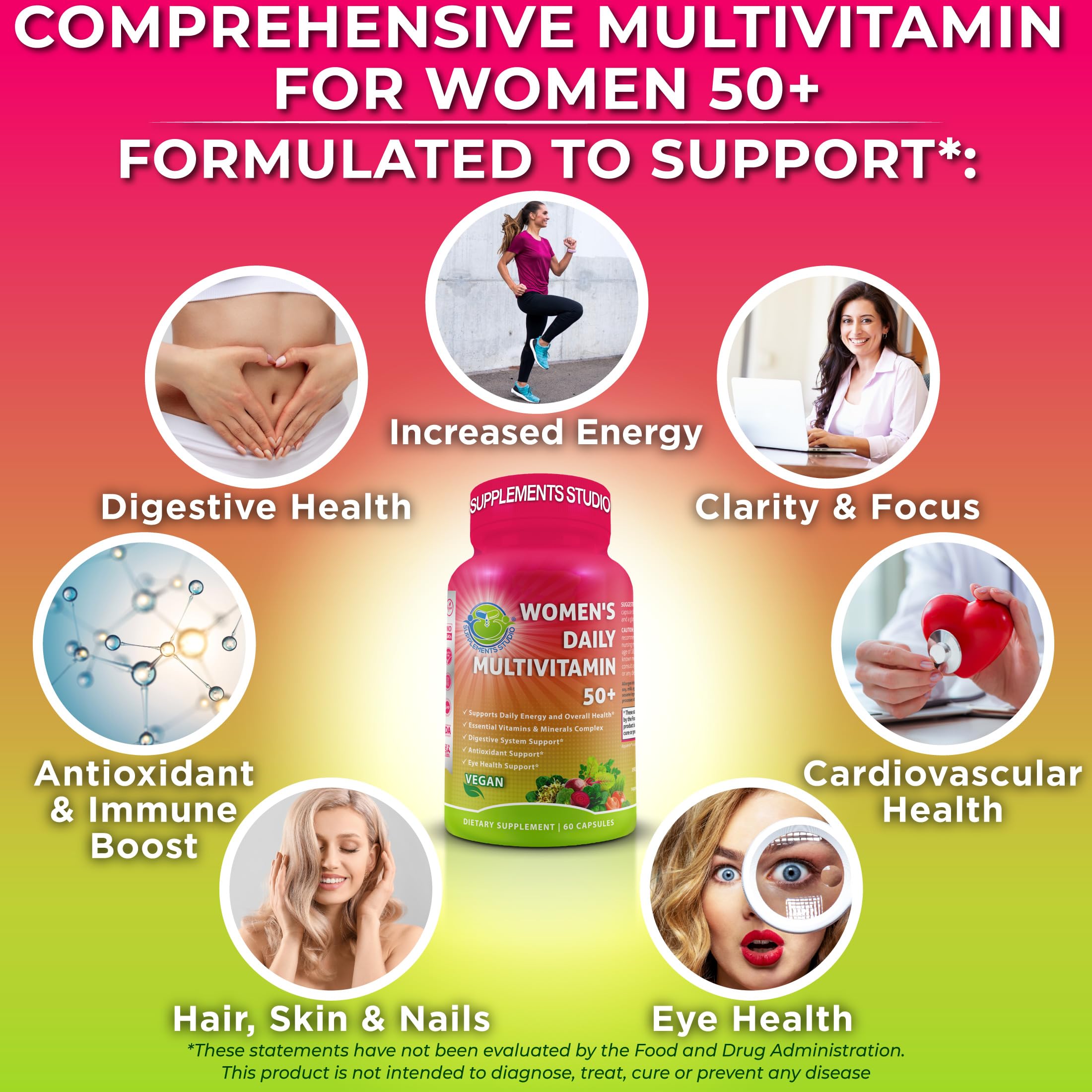Women's Daily Multivitamin 50 Plus - Vegan Methylated Multivitamin for Women 50 and Over with Biotin, Organic Superfoods & Lutein SUPPLEMENTS STUDIO uk supplements
