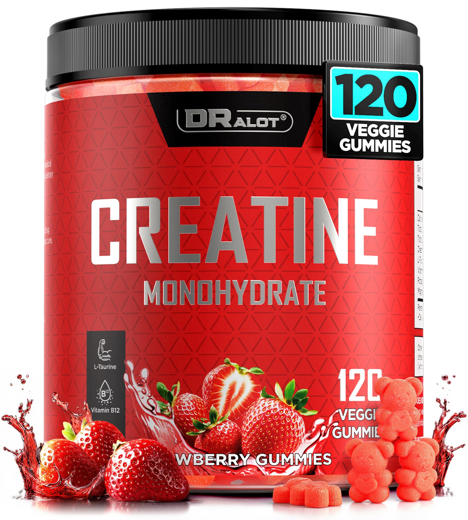 Dralot 99.99% Creatine Monohydrate Gummies More 15% Strength, 5X Energy & Muscle Support Pre-Workout Complex Creatine for Women & Men with 5000mg Creatine, L-Taurine, B12, Mg & K, 0 Sugar, Vegan Dralot uk supplements
