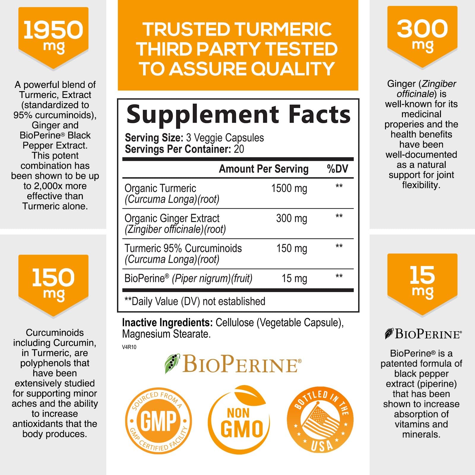 Turmeric Curcumin with BioPerine & Ginger 95% Standardized Curcuminoids Nature's Nutrition uk supplements