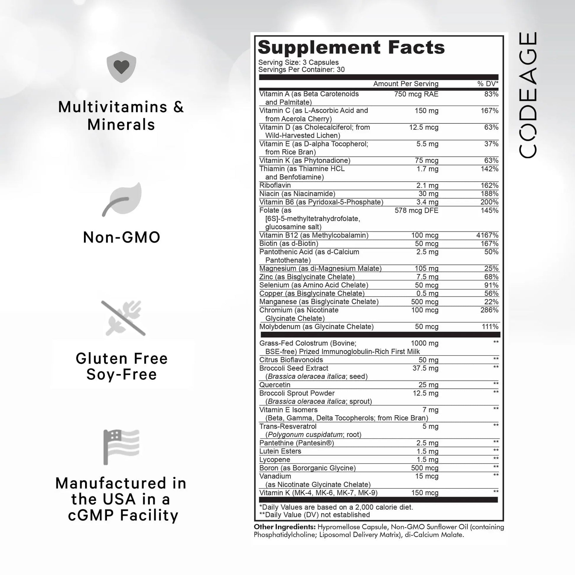 Codeage Multivitamin Recovery Elite Max Supplement - Vitamins A, C, D, E, B-Complex, Essential Minerals, Antioxidants, Colostrum Codeage uk supplements