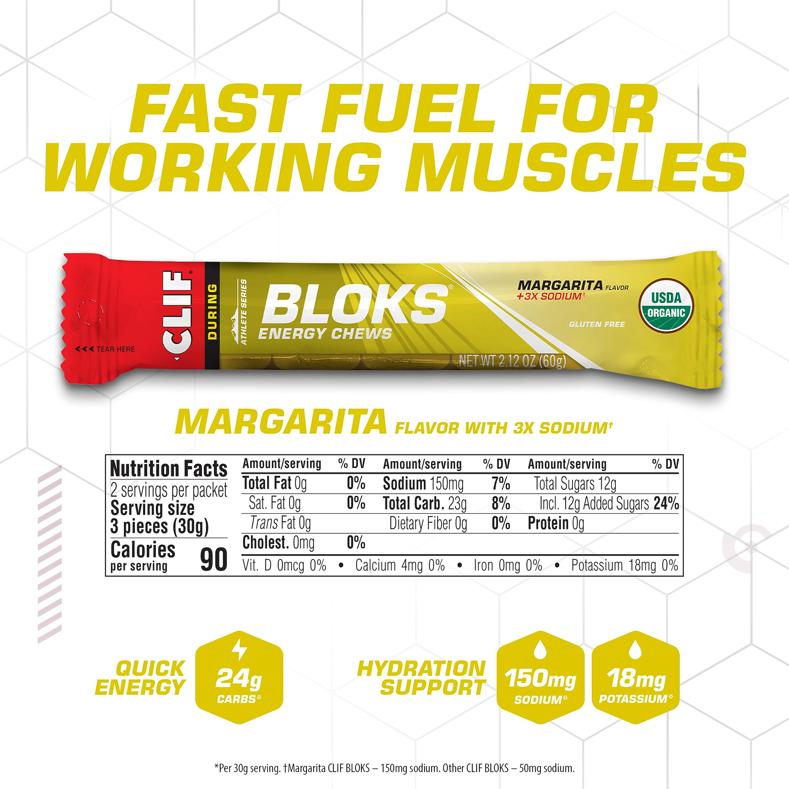 CLIF BLOKS - Margarita Flavor with 3X Sodium - Energy Chews - Non-GMO Clif Bar uk supplements