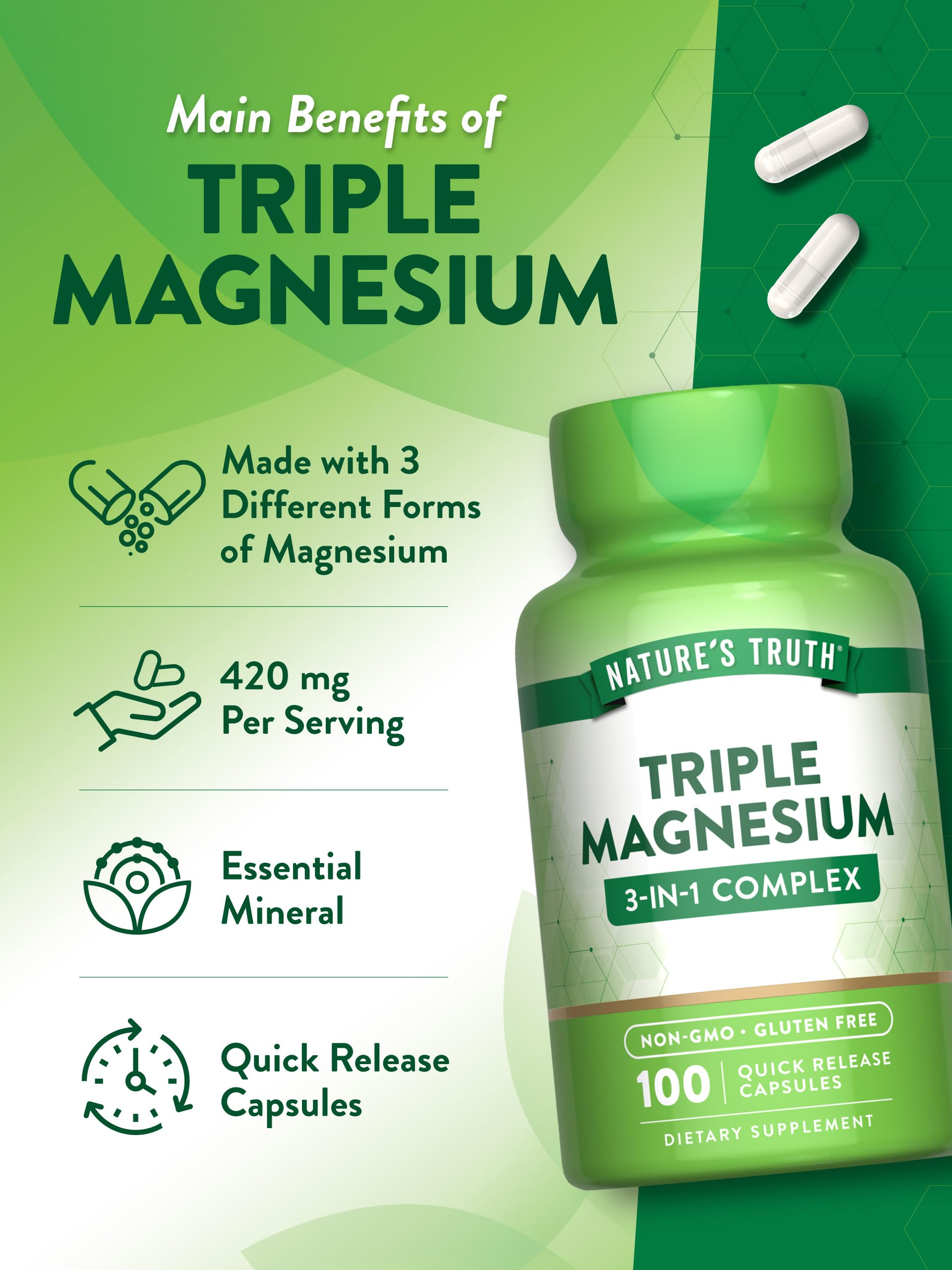Nature's Truth Triple Magnesium Complex Supplement | 100 Capsules | 420 mg Magnesium Oxide, Citrate & Aspartate | Non-GMO & Gluten Free Nature's Truth uk supplements
