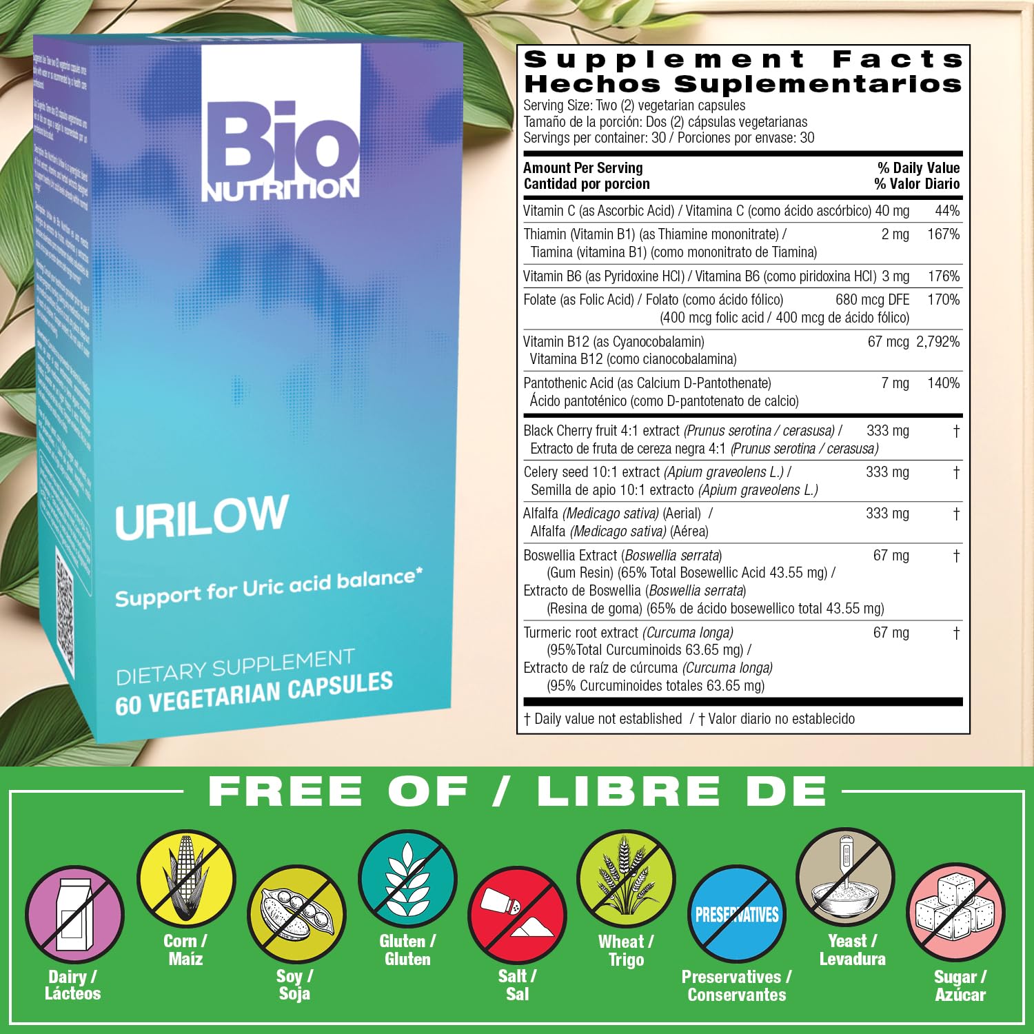 Bio Nutrition 2 Pack Urilow 60 Vegetarian Capsules | Natural Support for Urinary Health | Promotes a Healthy Uric Acid Balance Bio Nutrition uk supplements