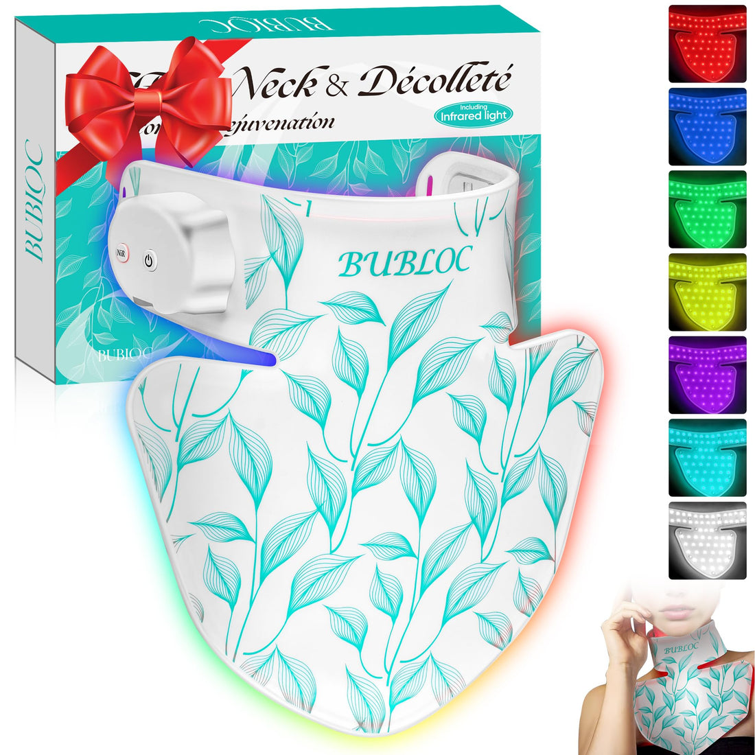 Red Light Therapy for Neck & Décolleté Suitable for Omnilux, Near-Infrared 850 Red Light + 7 Colors Led Light BUBLOC uk supplements