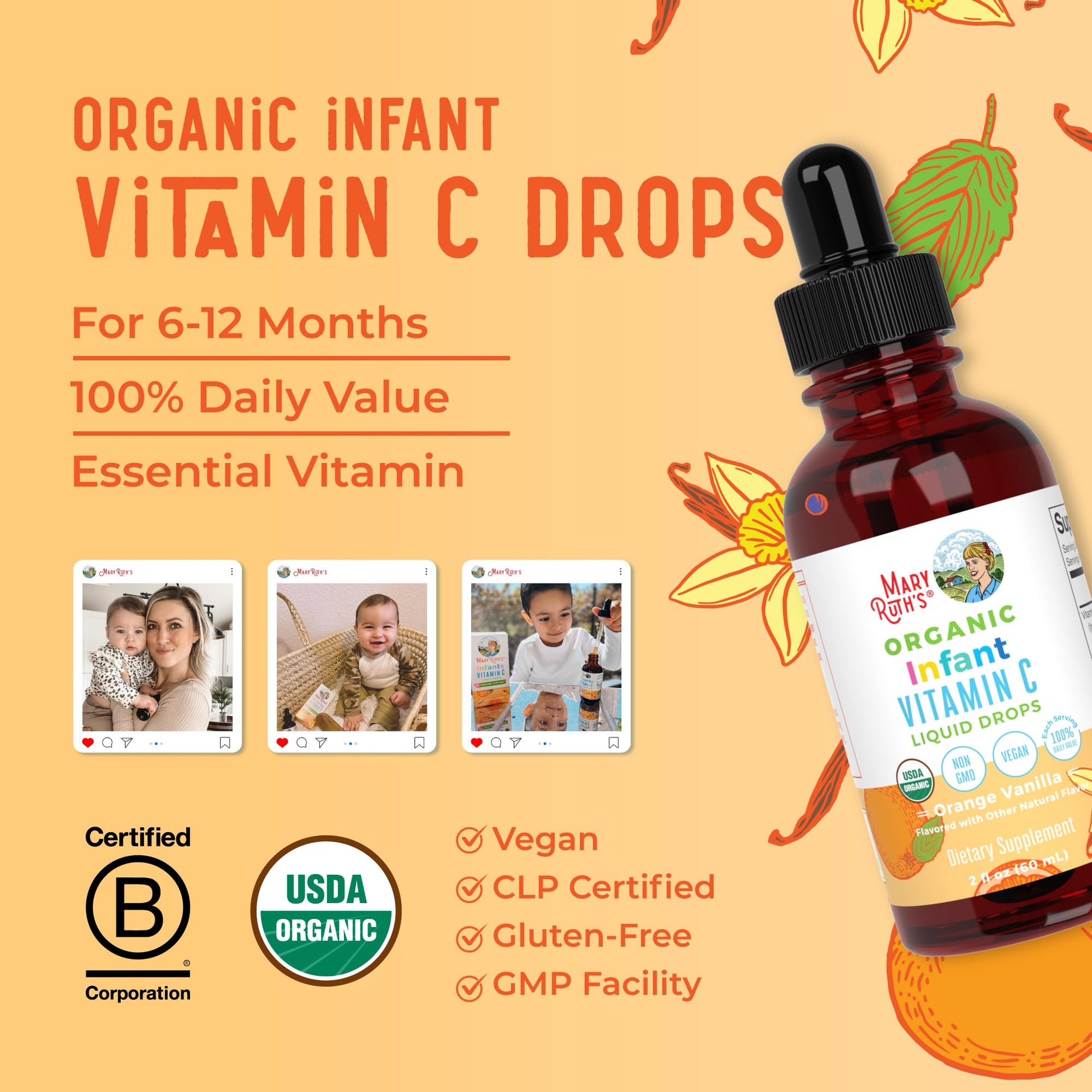 MaryRuth Organics Infant & Baby Vitamin C Supplement | USDA Organic Vitamin C Liquid Drops for Infants | Ages 6-12 Months | Immune Support | Overall Health | Vegan | Non-GMO | Gluten Free | 2 Fl Oz MARYRUTH'S uk supplements