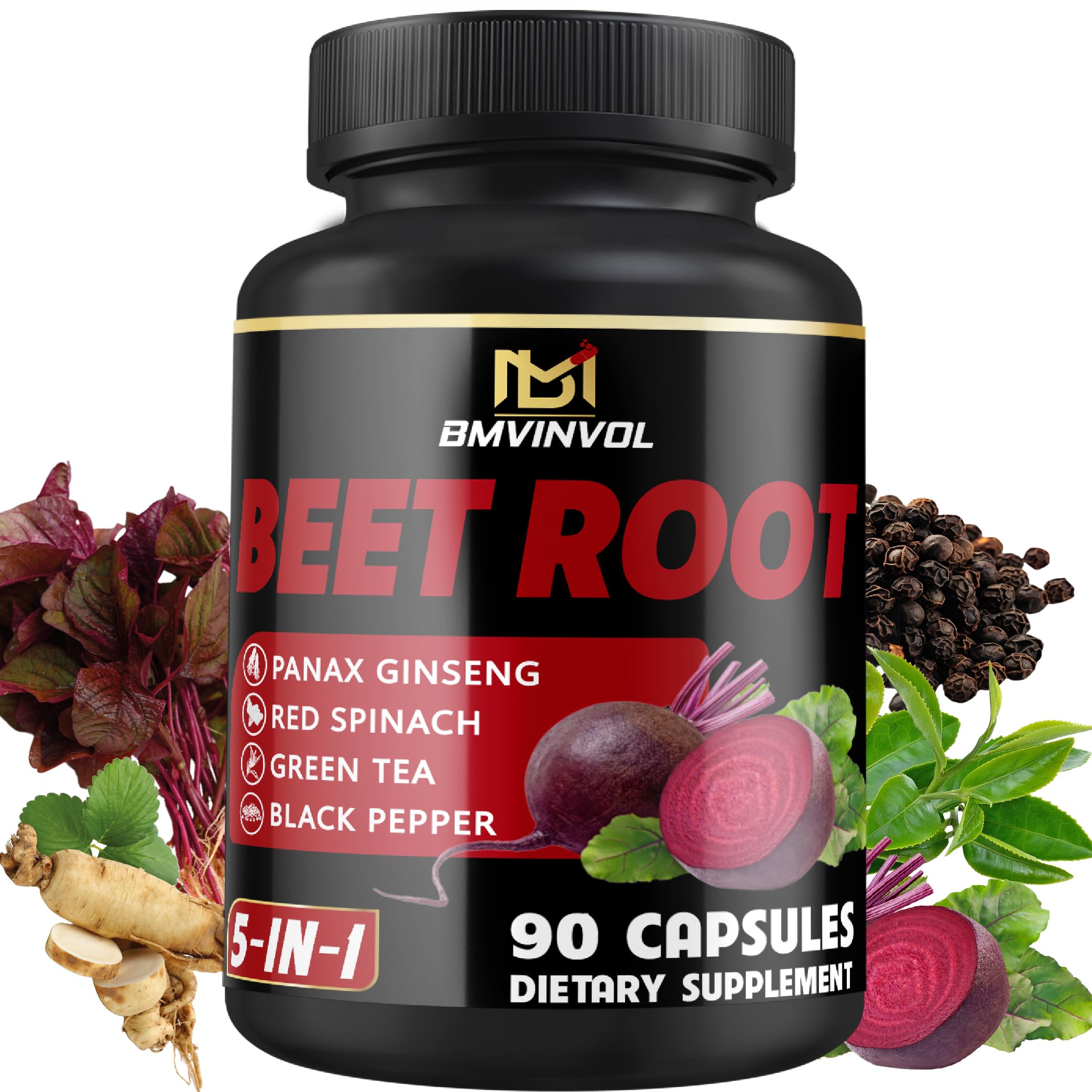 Beet Root Capsules - Green Tea, Red Spinach, Ginseng, Black Pepper - 90 Count - Supports Digestive, Immune System, Energy Levels - 3 Month Supply BMVINVOL uk supplements