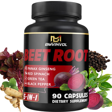Beet Root Capsules - Green Tea, Red Spinach, Ginseng, Black Pepper - 90 Count - Supports Digestive, Immune System, Energy Levels - 3 Month Supply BMVINVOL uk supplements