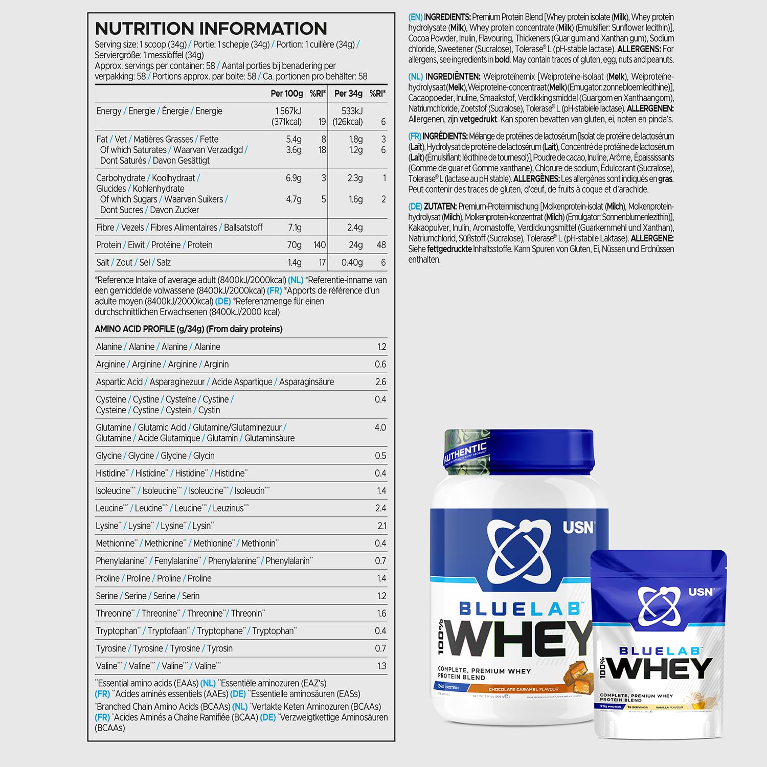 USN Blue Lab Whey Protein Powder: Chocolate Caramel - Whey Protein 908g USN uk supplements