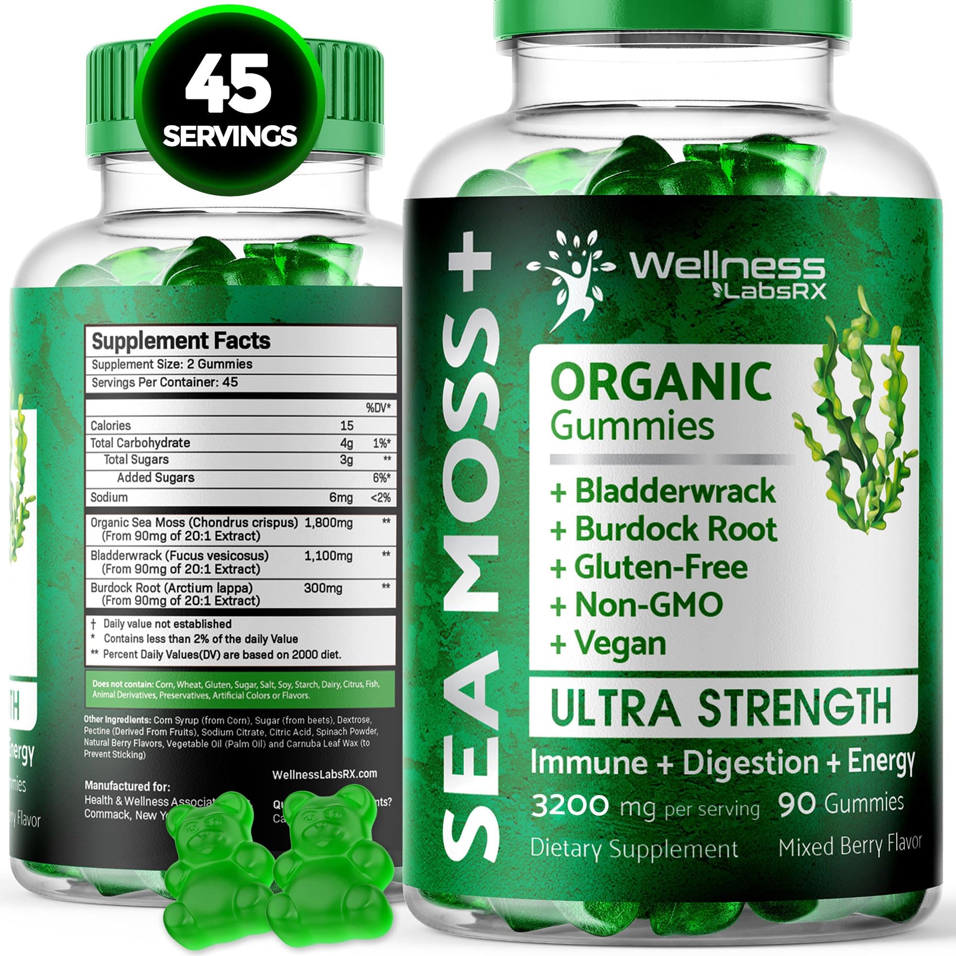 WELLNESS LABSRX Sea Moss Gummies, 3200mg Organic Seamoss, Irish Sea Moss WELLNESS LABSRX uk supplements