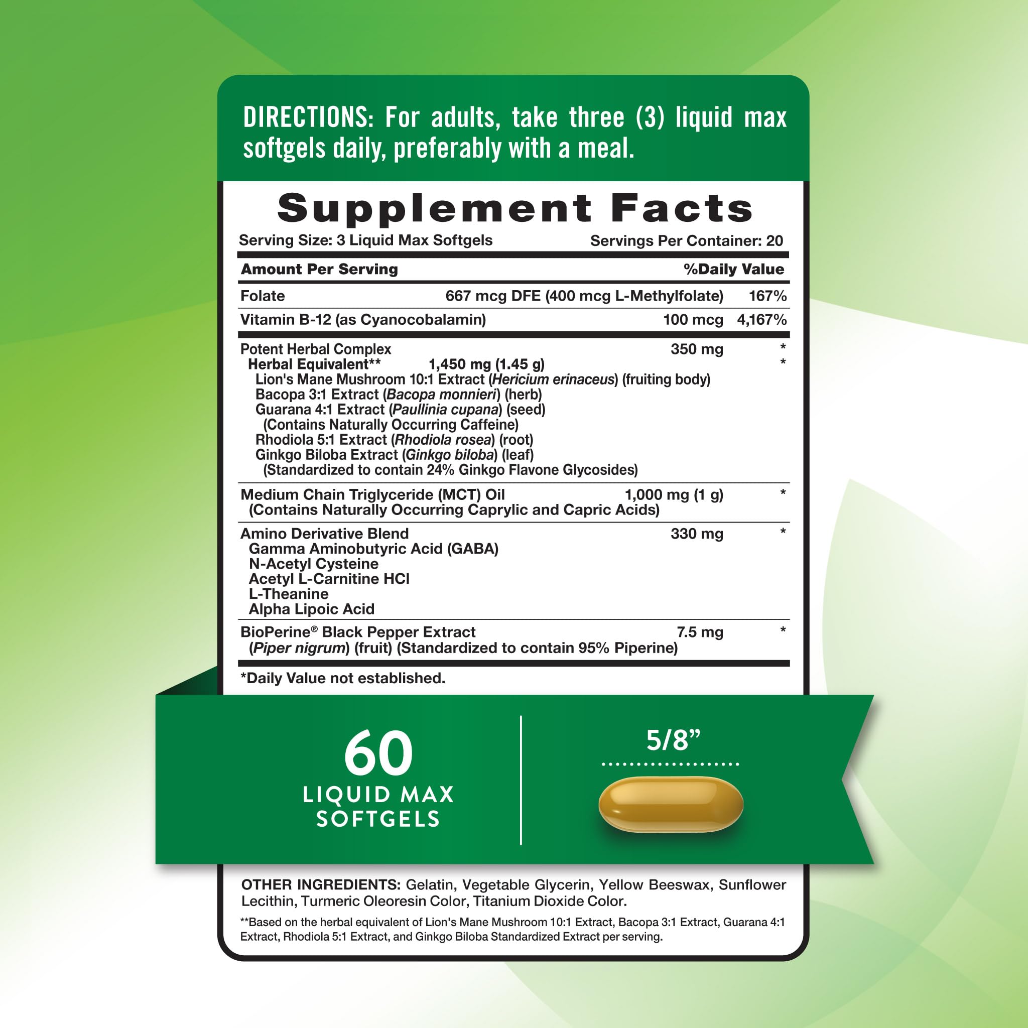 Nature's Truth Brain Up Softgels | 60 Count | with L-Theanine, Bacopa, B-12 & MCT | Non-GMO and Gluten Free Supplement Nature's Truth uk supplements