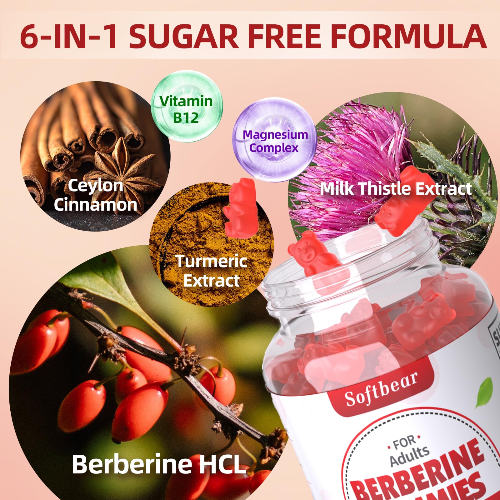 softbear Berberine with Ceylon Cinnamon Gummies-99% Purity Berberine HCL Supplements softbear uk supplements