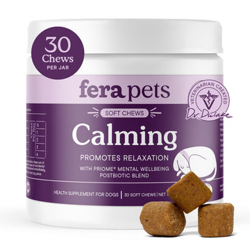 Fera Pets Dog Calming Chews - Helps Manage Everyday Stress & Separation - Promotes Relaxation - Ashwagandha & Priome® Mental Wellbeing Postbiotic Blend - 30 Soft Chews Fera Pets uk supplements